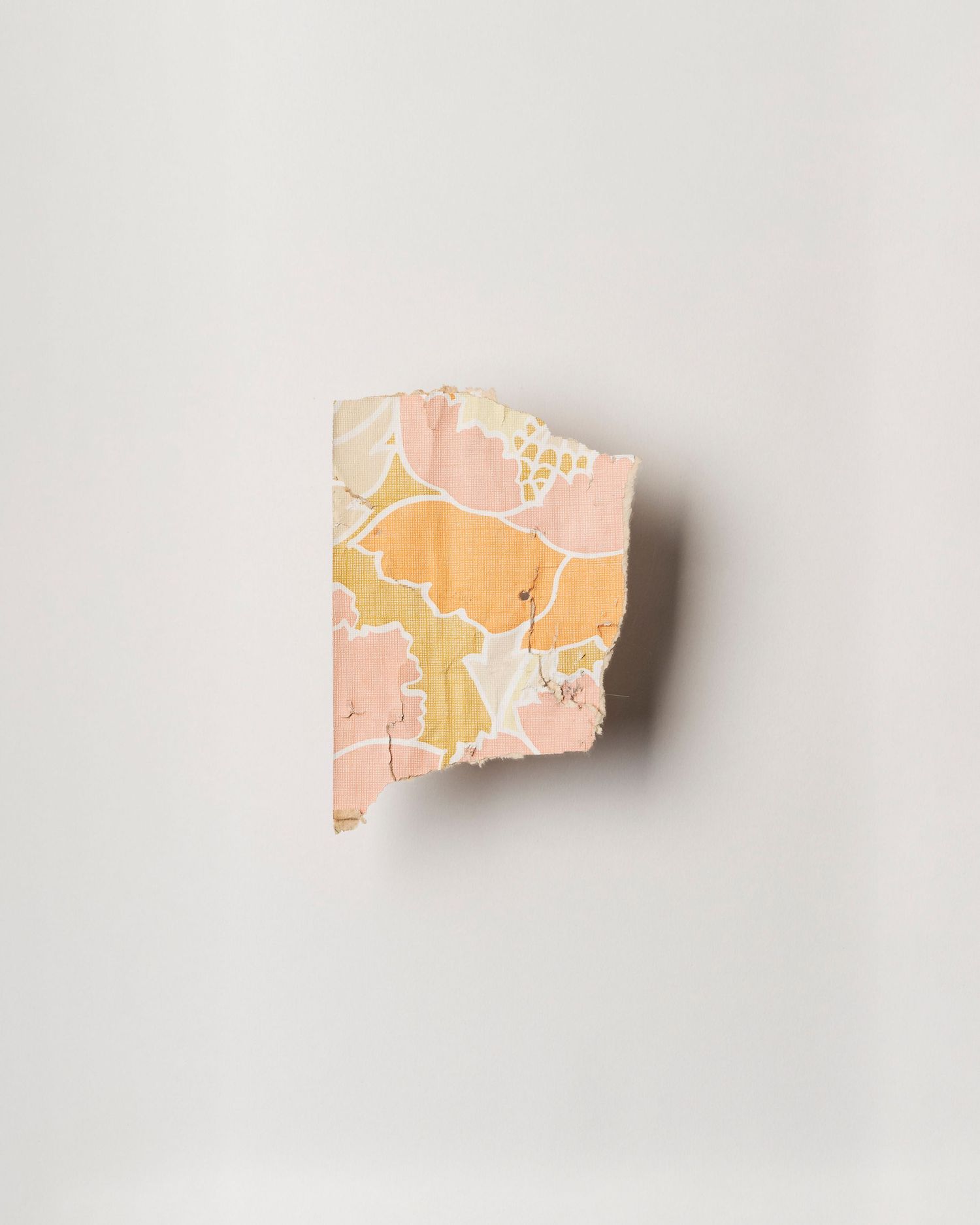 A fragment of wallpaper; cream, pink and orange abstract shapes