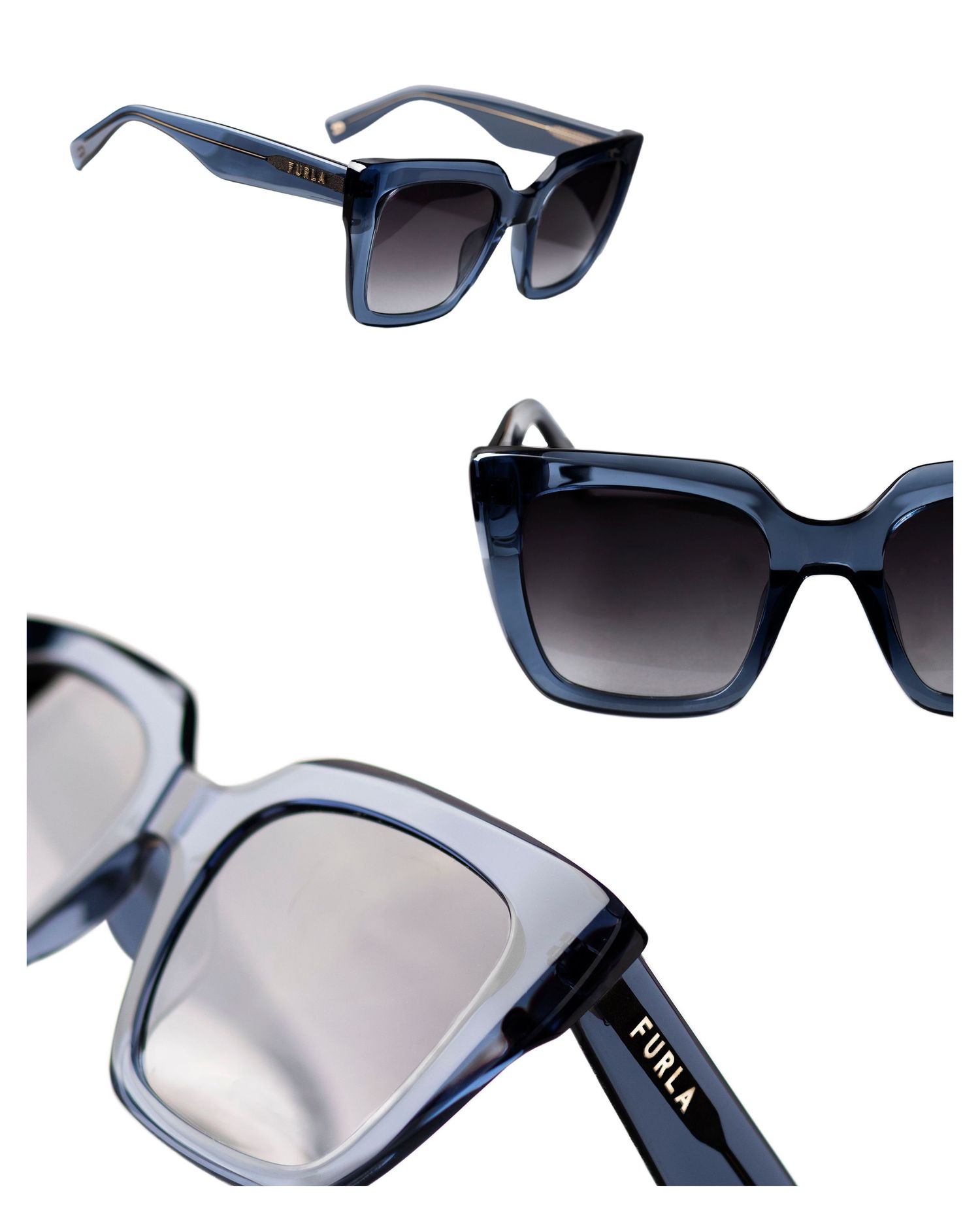 Lifestyle product photography of Furla sunglasses against a white background for a promotional campaign