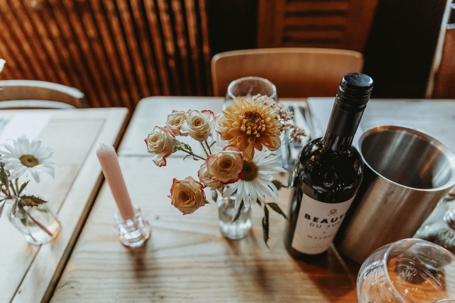 Top down image of table set for wedding meal at The Roebuck inn