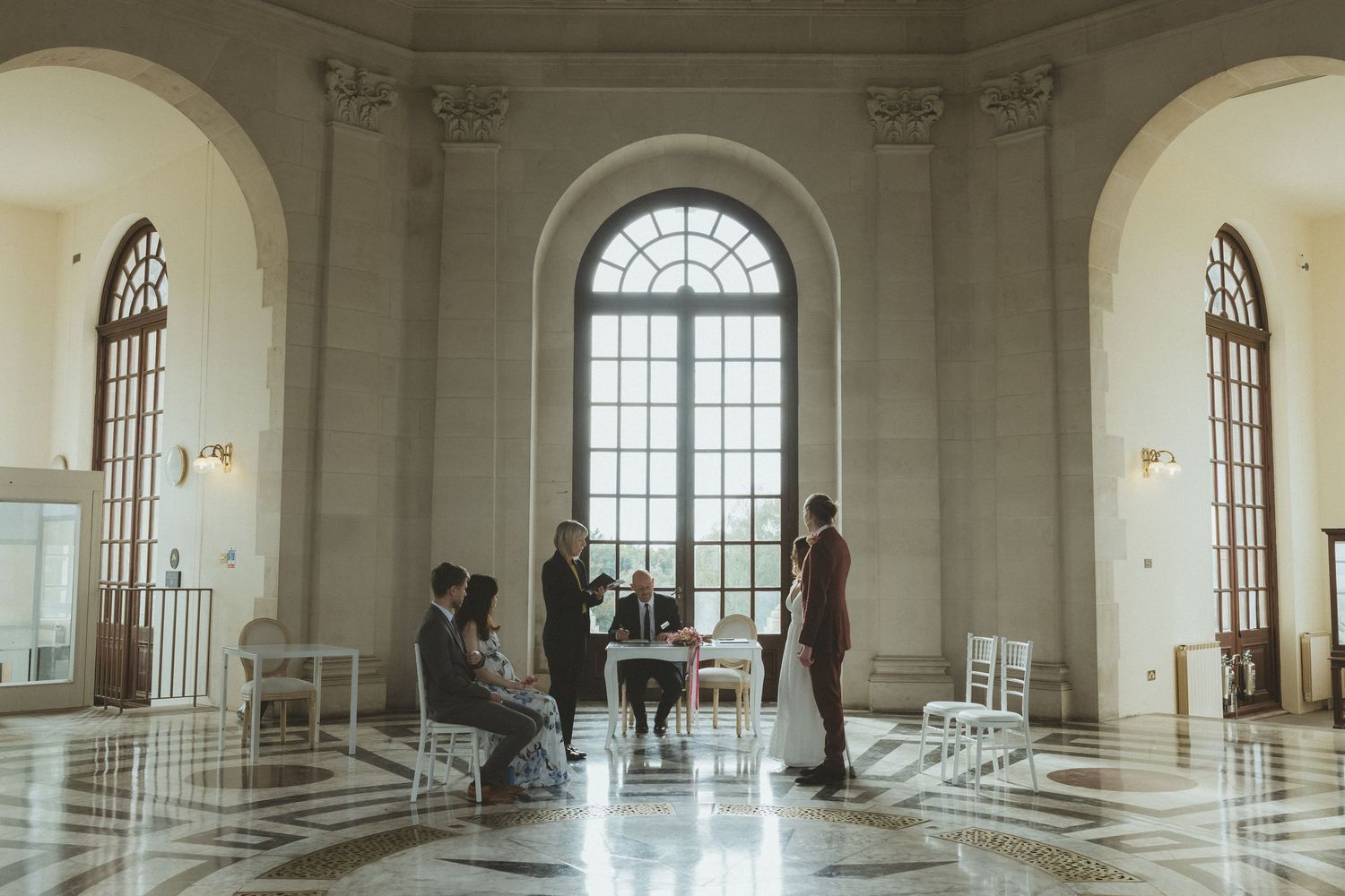 Elopement ceremony at Ashton Memorial with bride and groom, two witnesses and 2 registrars.