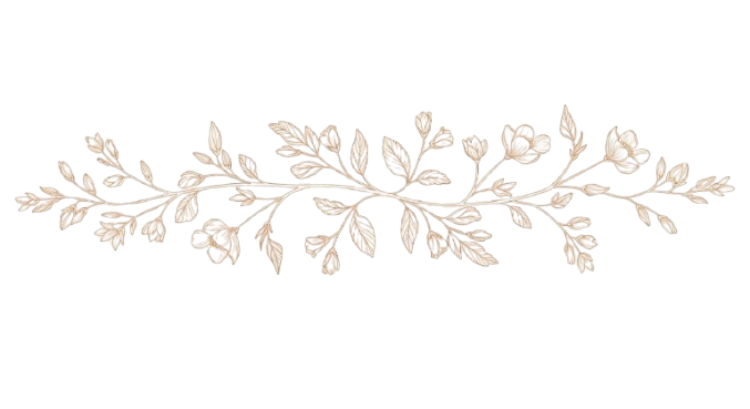 Delicate beige hand-drawn floral vine divider with roses and leaves on white background.