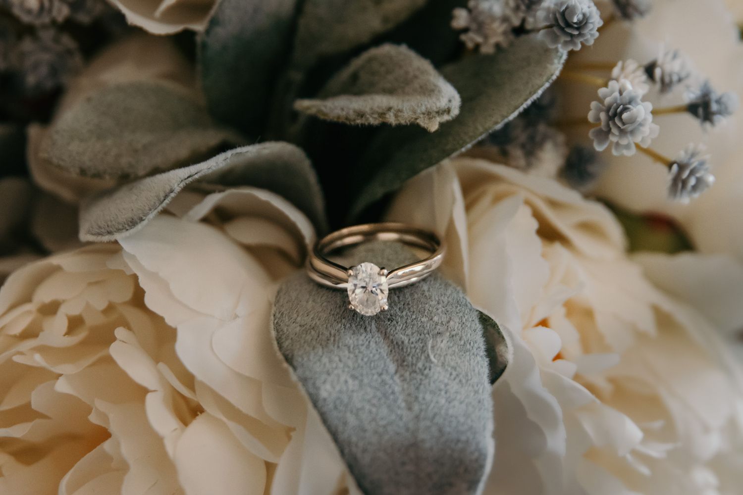 ring detail shot on bridal bouquet