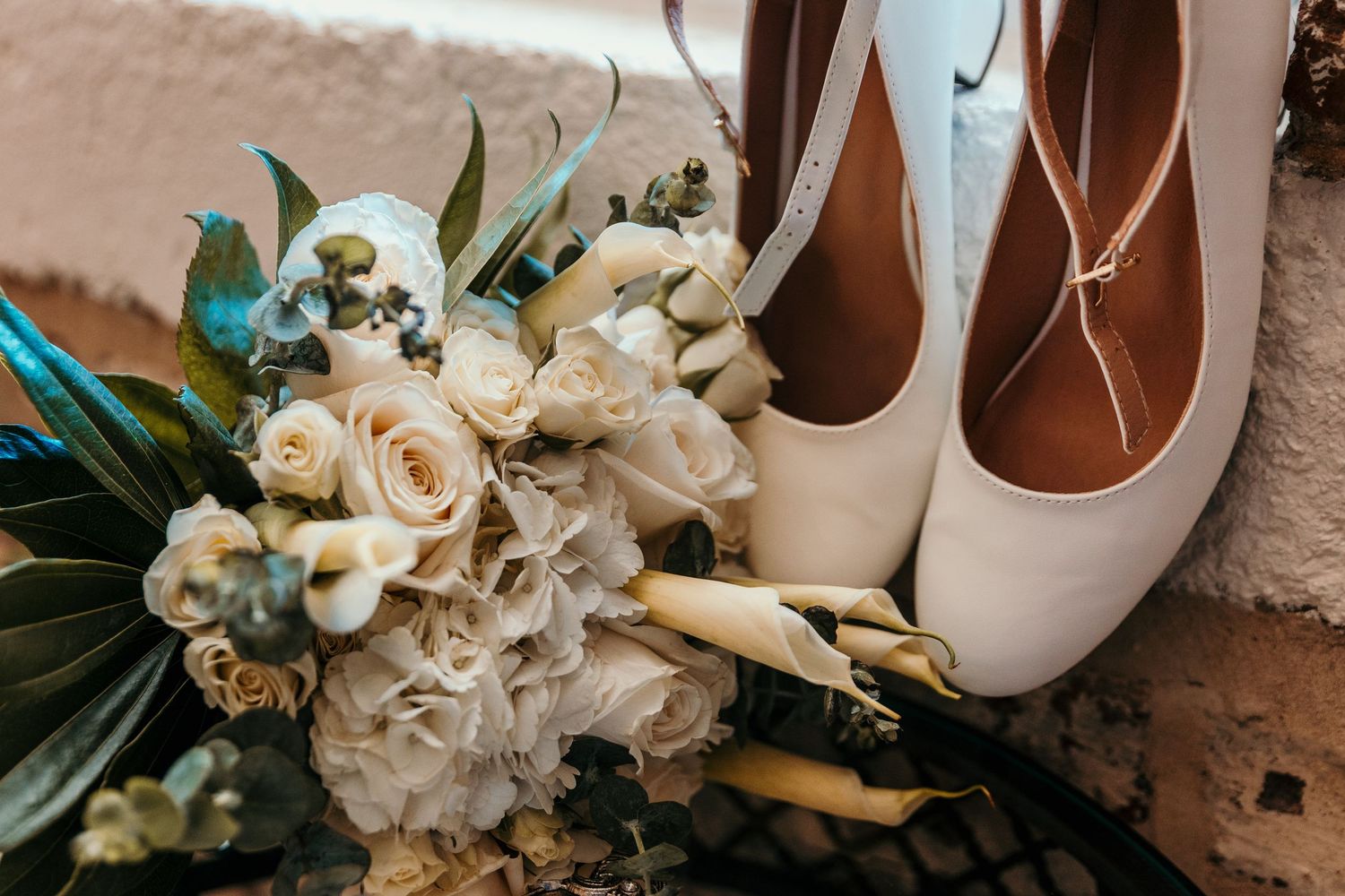 bridal bouquet and shoes