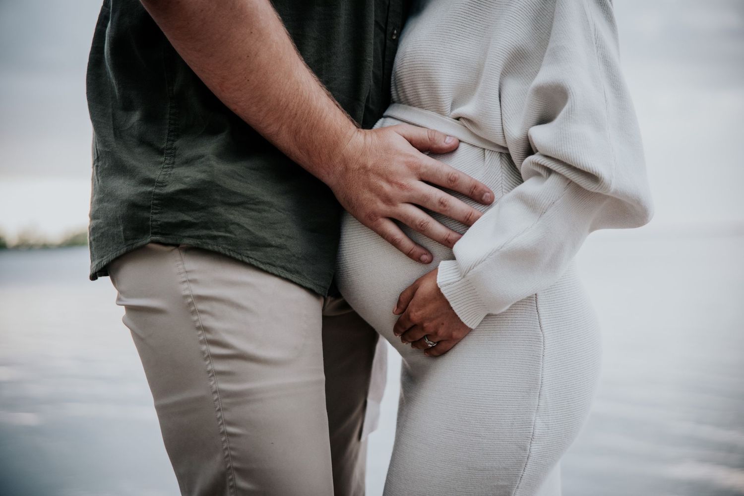 Candid maternity photography sequence showing couple's connection.