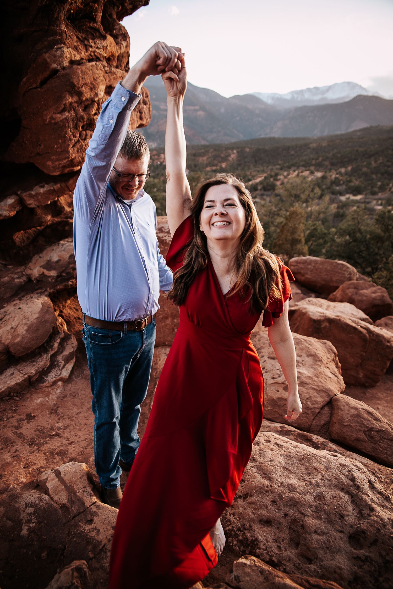 Couple dancing during elopement at Garden of the Gods in Colorado Springs