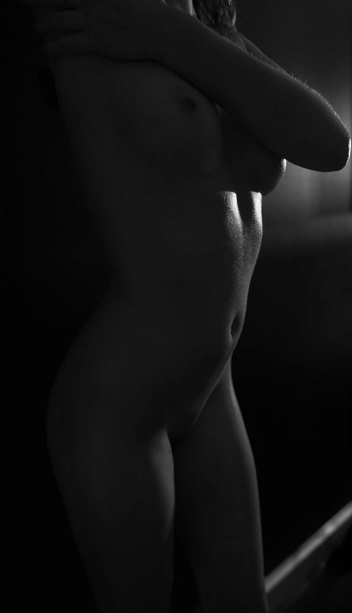 Black and white artistic nude silhouette study with dramatic lighting.
