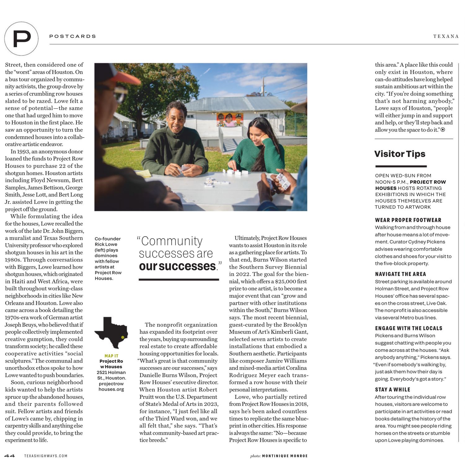 Project Row Houses Fosters Camaraderie in Third Ward, Texas Highways Magazine, March 2025 Issue
