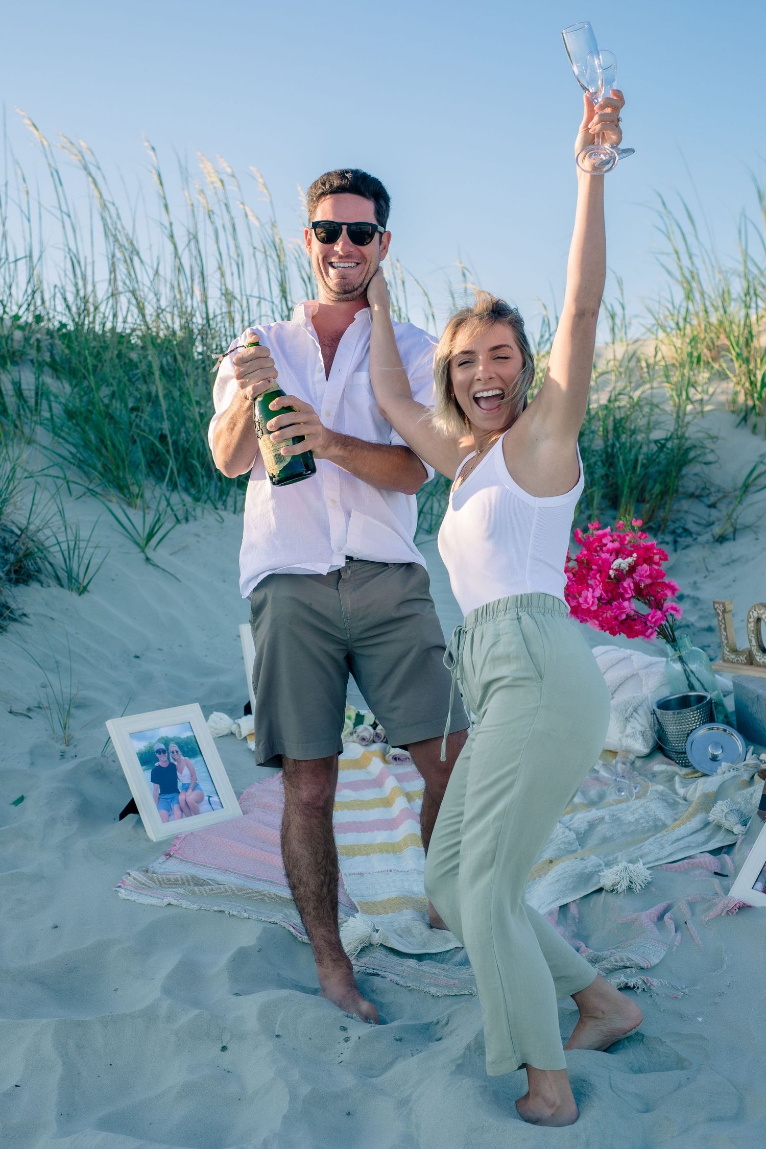 Romantic engagement photo session on the beach, Amherstburg, Ontario.