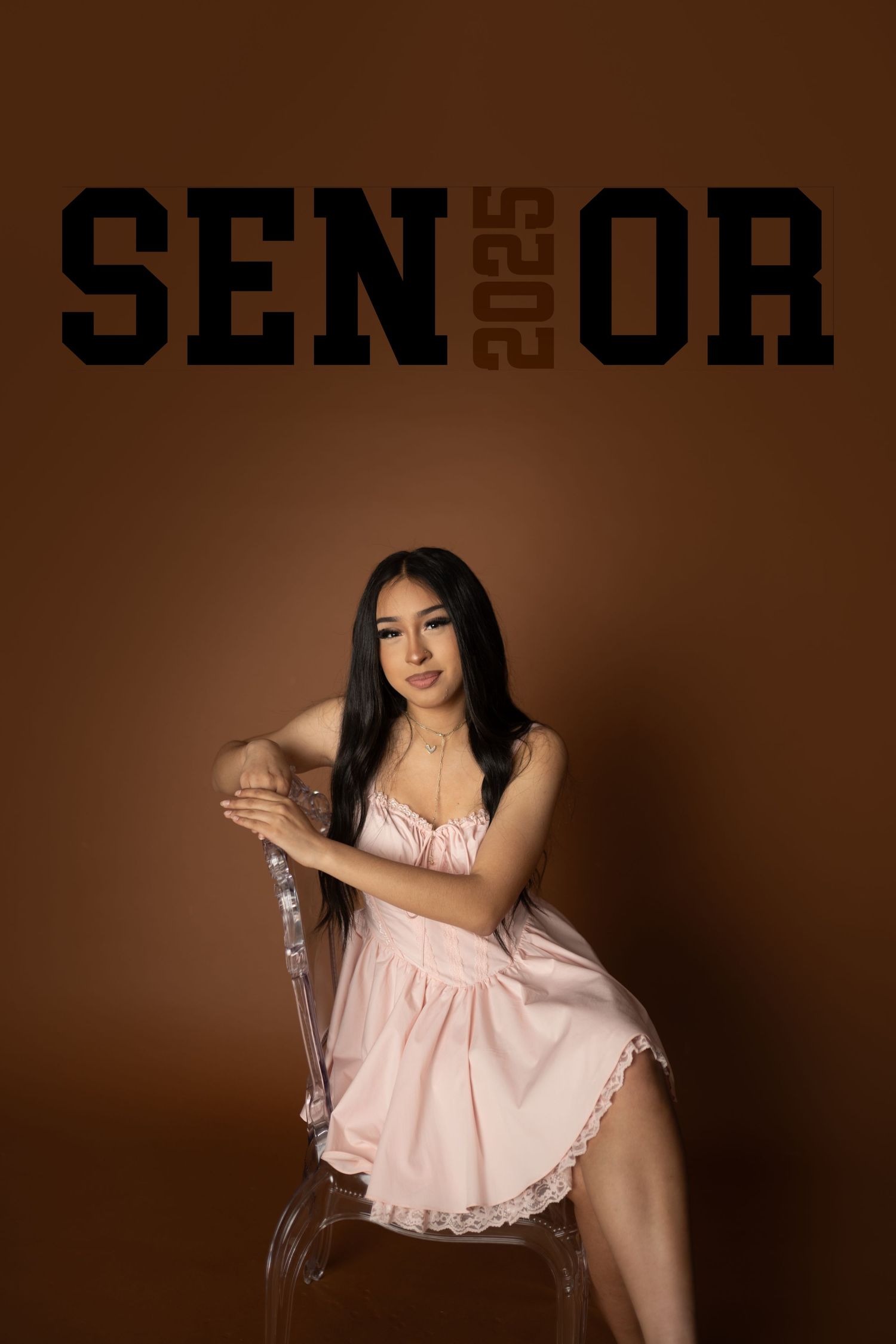 Artistic portrait series in pink dress against dark brown background with dramatic lighting.