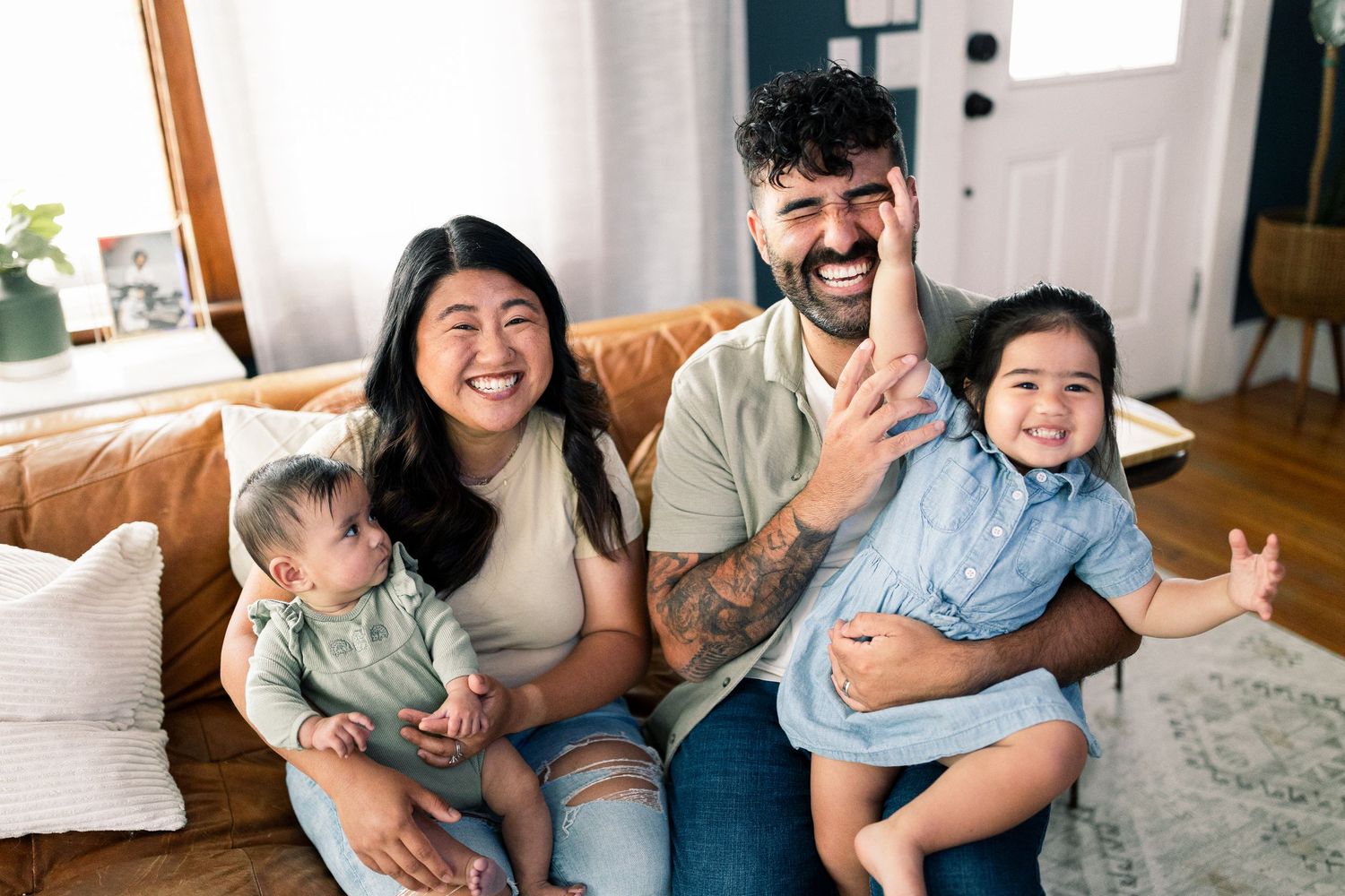 Candid indoor family moments captured in a series of joyful interactions.