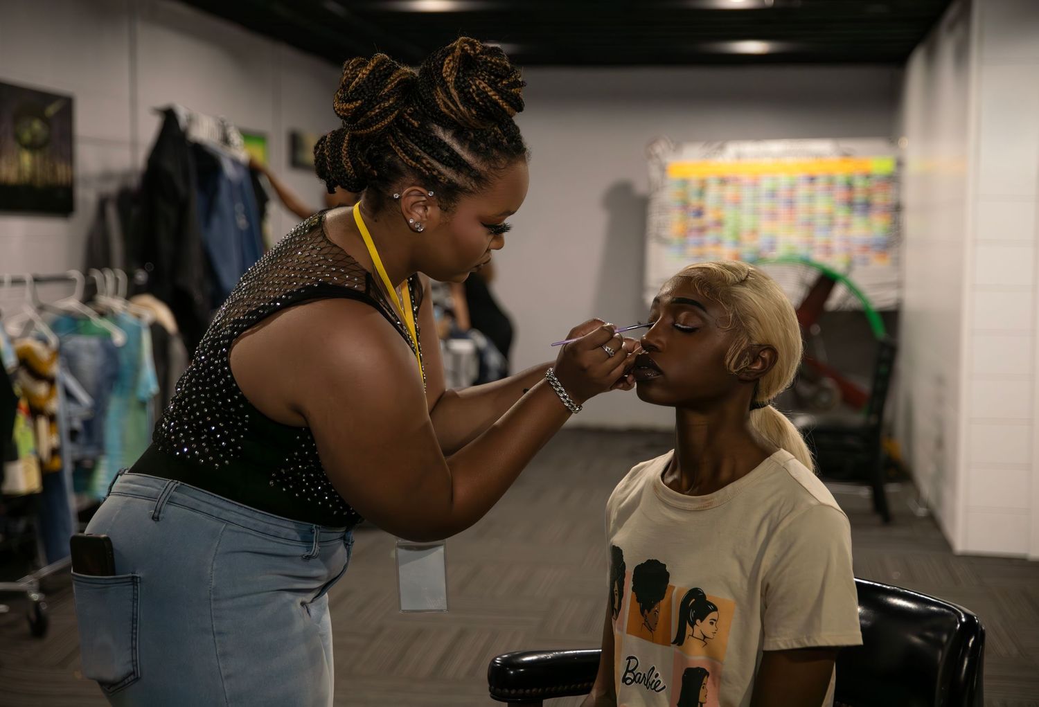 Behind the scenes makeup artist working for fashion show
