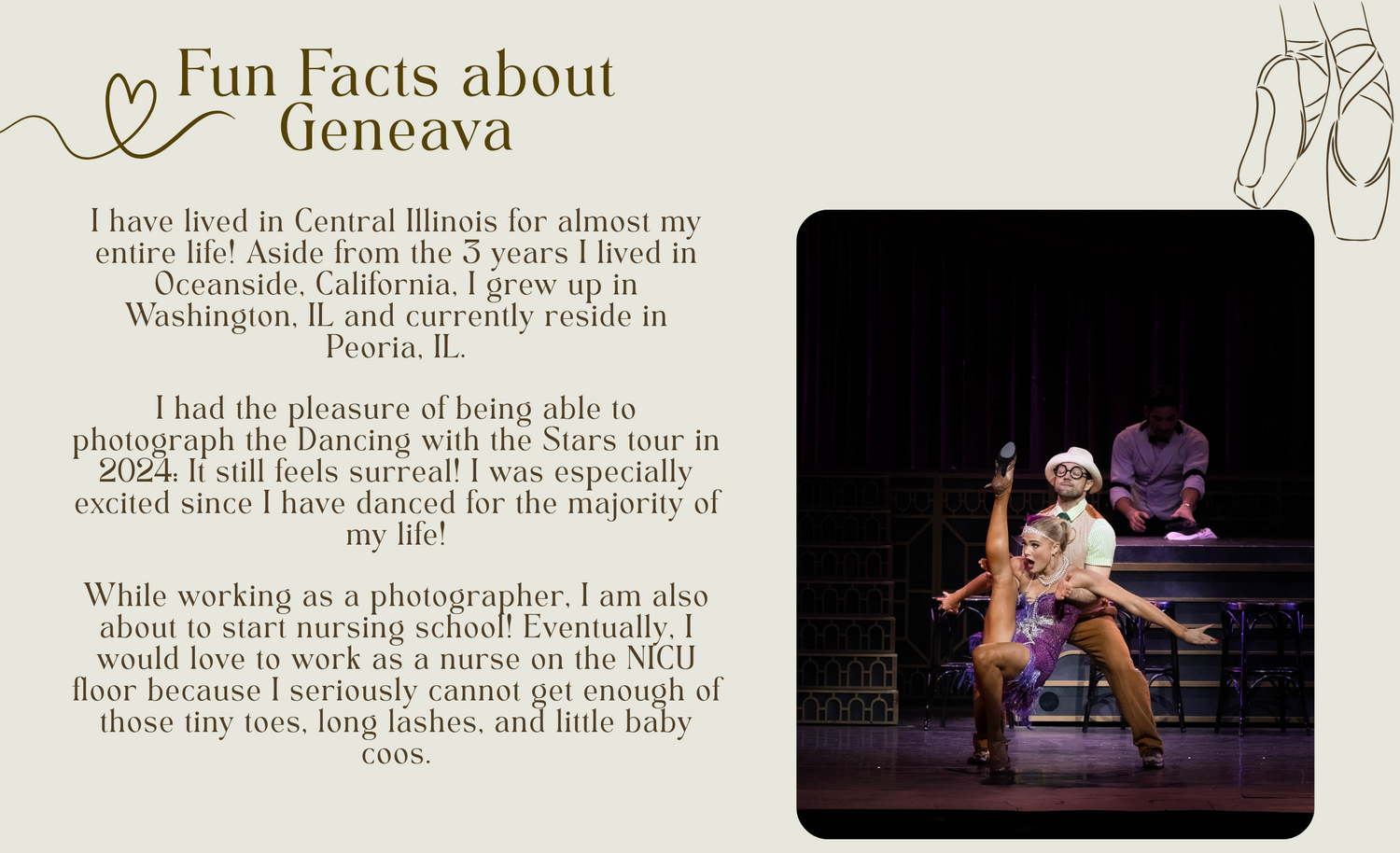 Dancing with the stars, Rosemont Illinois, Photographer booking in Peoria & Chicago, about me page, fun facts about photographer