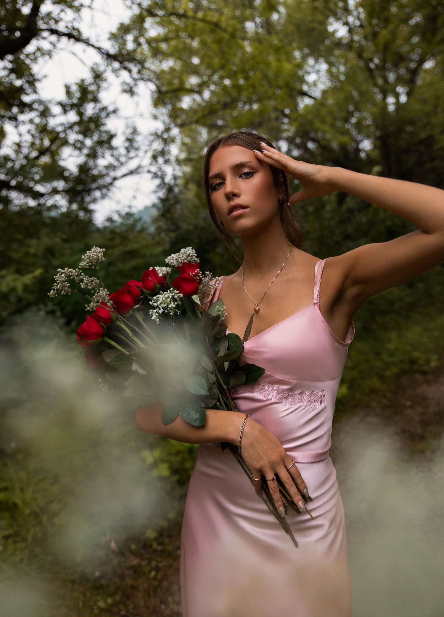 Portrait photoshoot with flowers at a creek in Kickapoo, IL