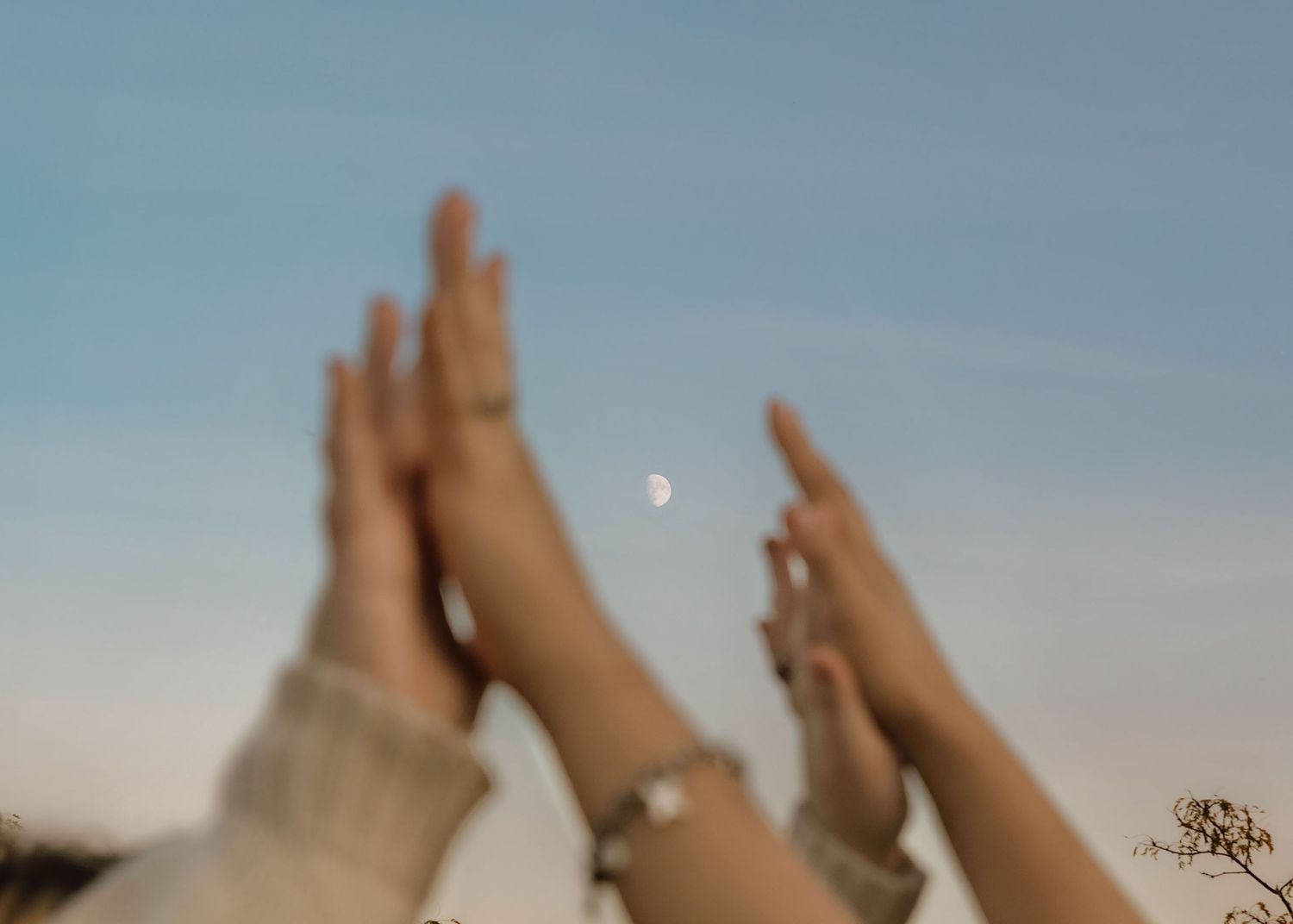 Couples detail photo with moon during blue hour Chicago