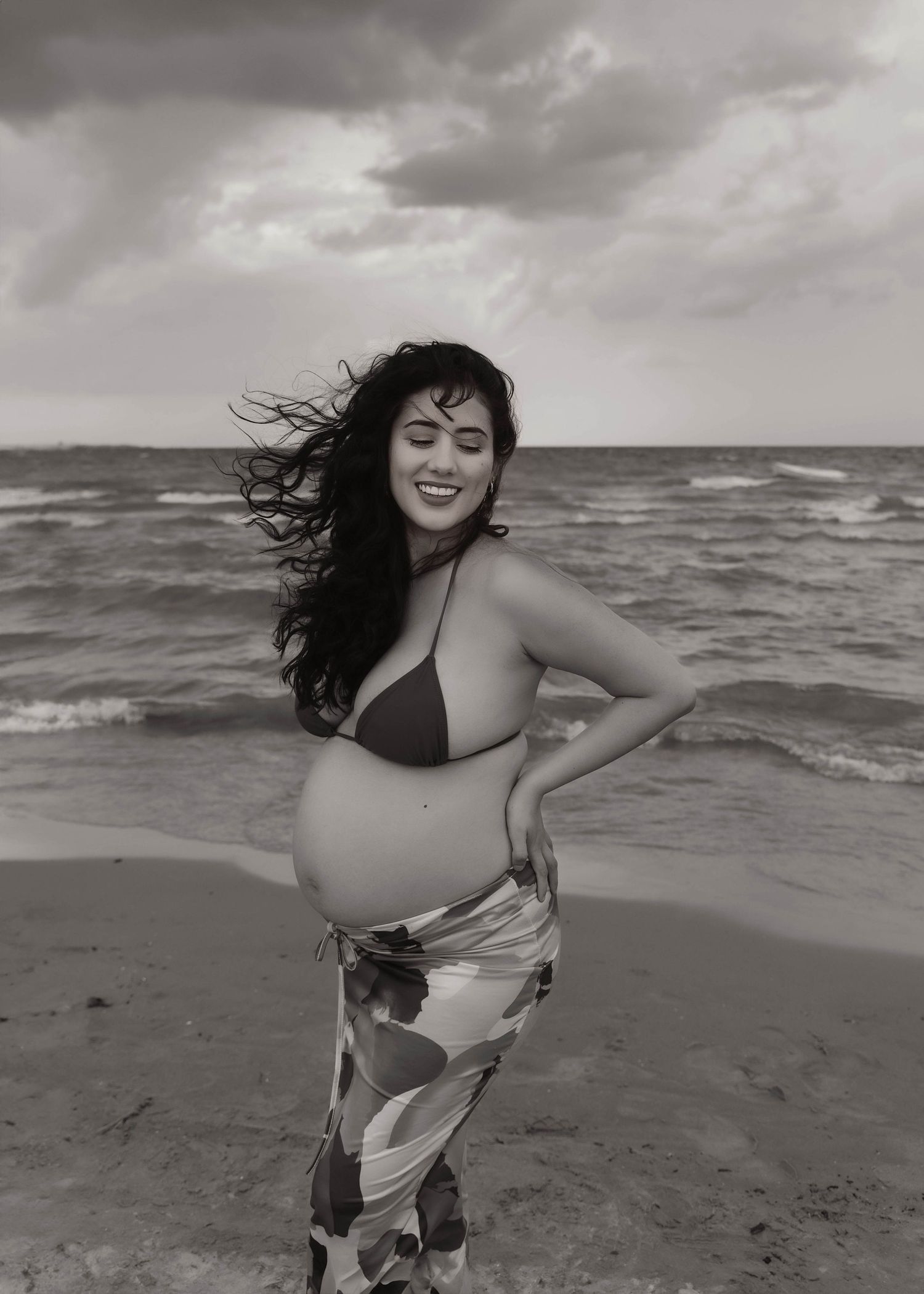 Beach maternity session at Montrose Beach in Chicago