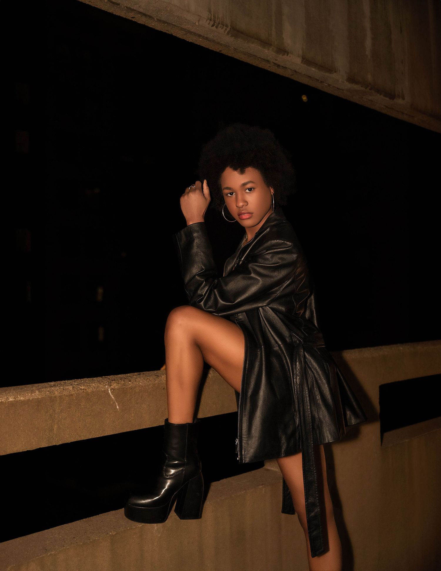 Nighttime flash portrait photo in Peoria, IL