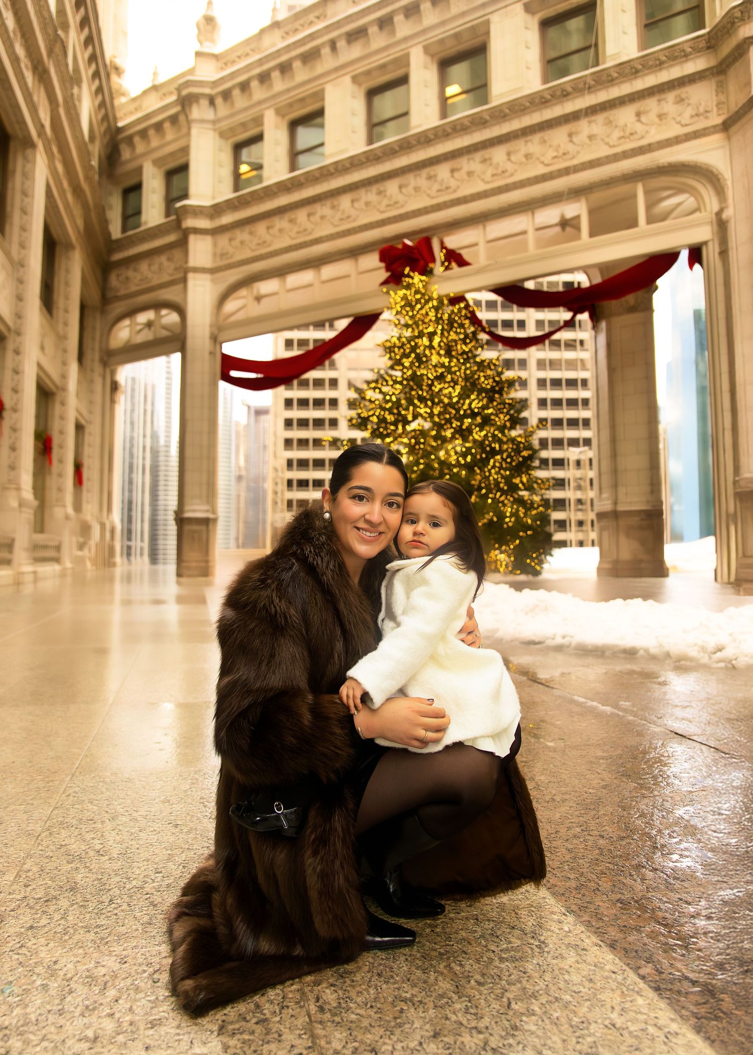 Christmas family session at Wrigley Building in Chicago IL