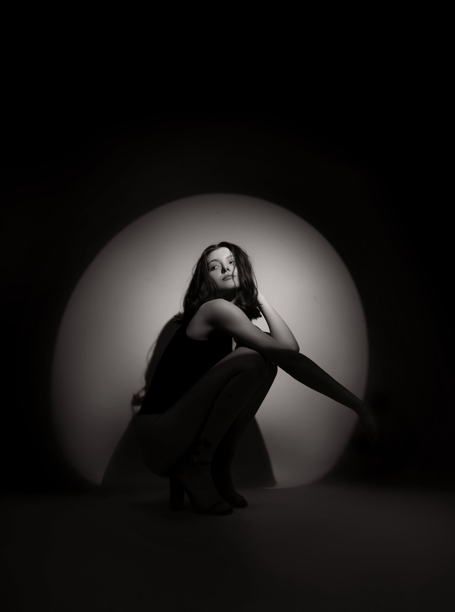 Spotlight portrait in Central Illinois studio with model building portfolio