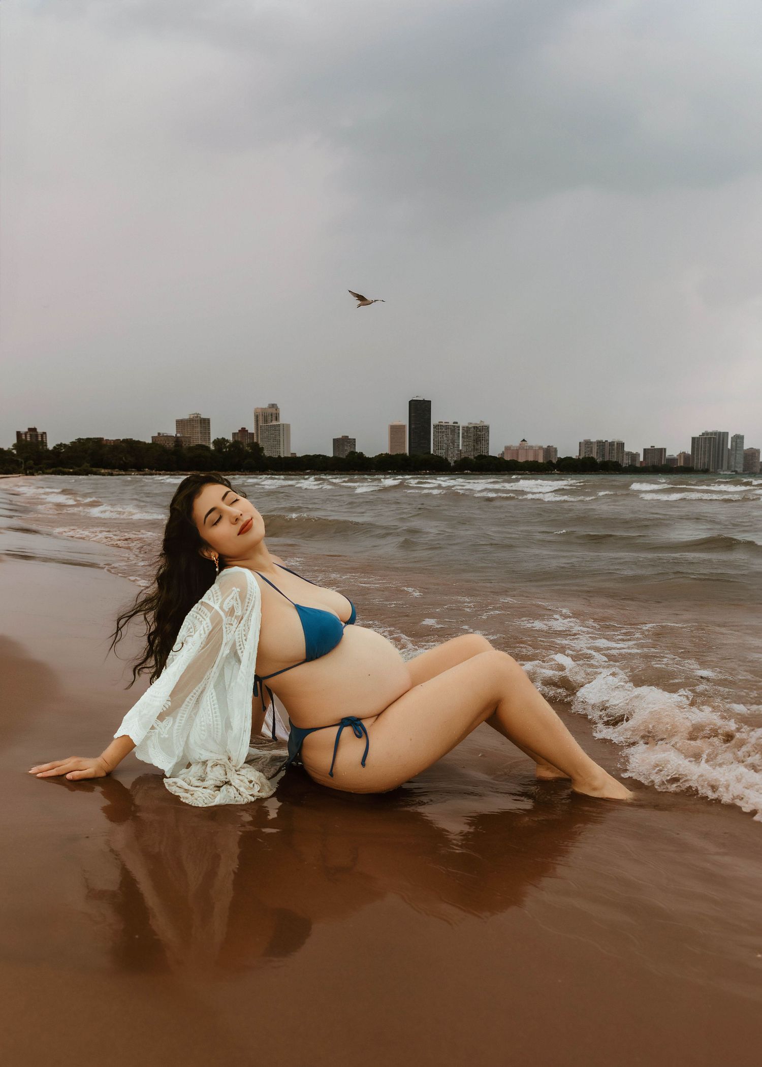 Beach maternity session at Montrose Beach in Chicago