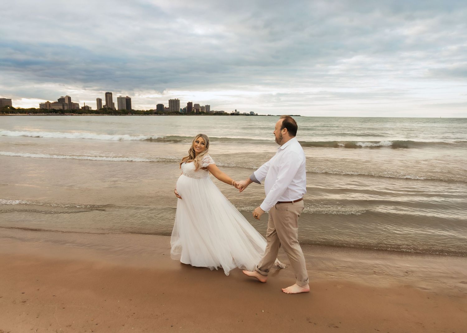 Beach maternity session at North Avenue Beach in Chicago