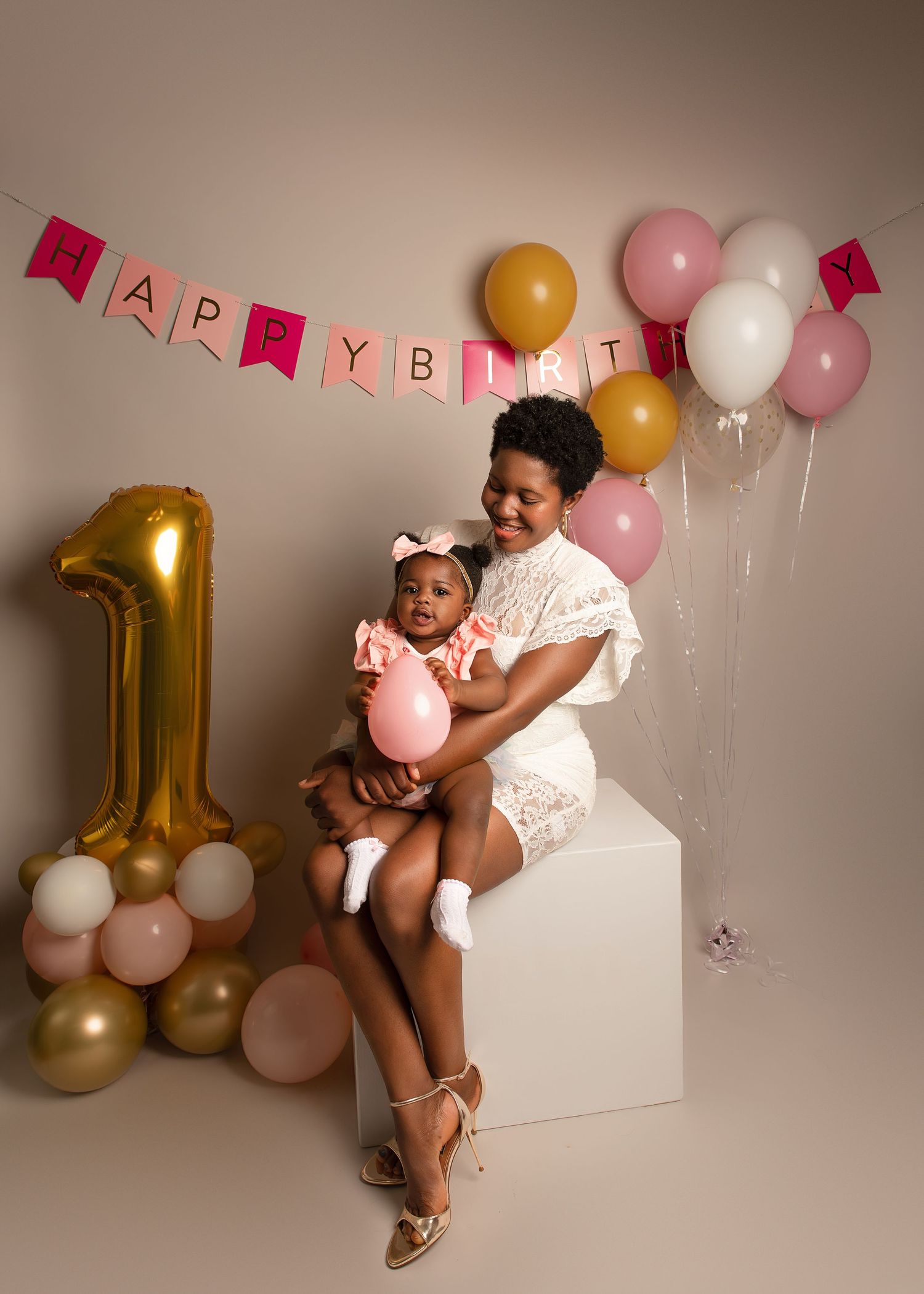 1st birthday portrait photo with mom