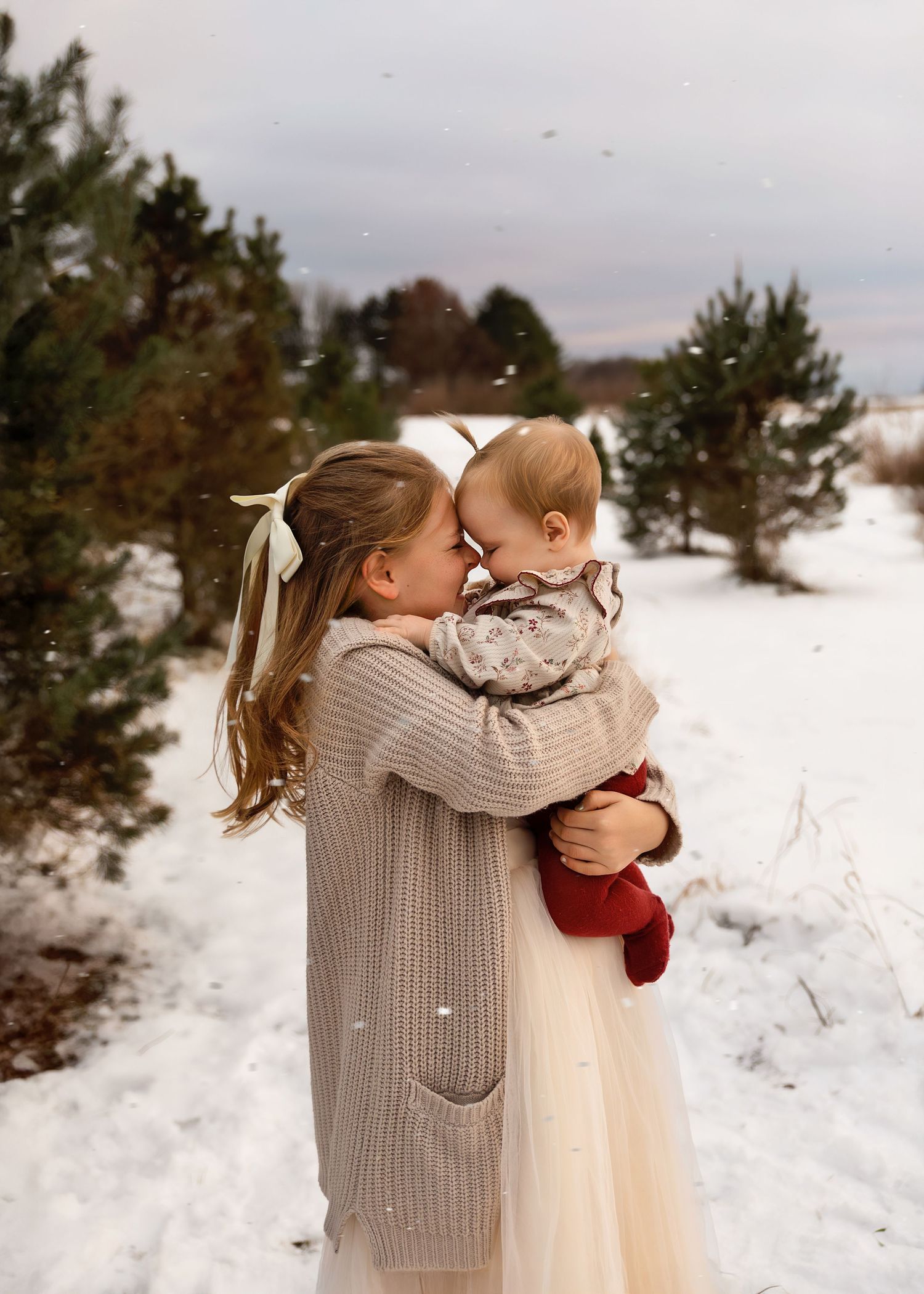 Winter family session at Christmas tree farm in central IL