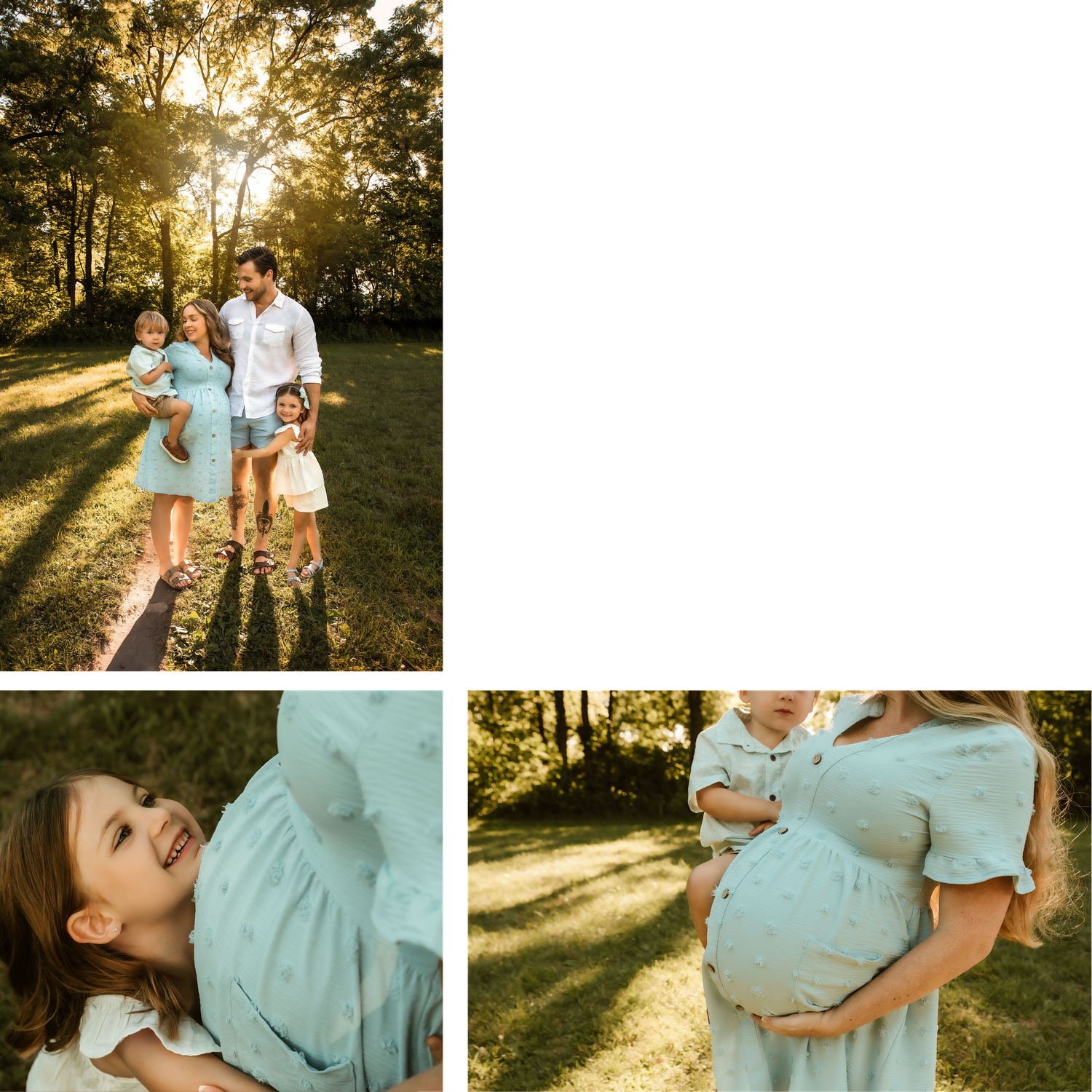 Central Illinois maternity portraits with a family of 4 and golden light