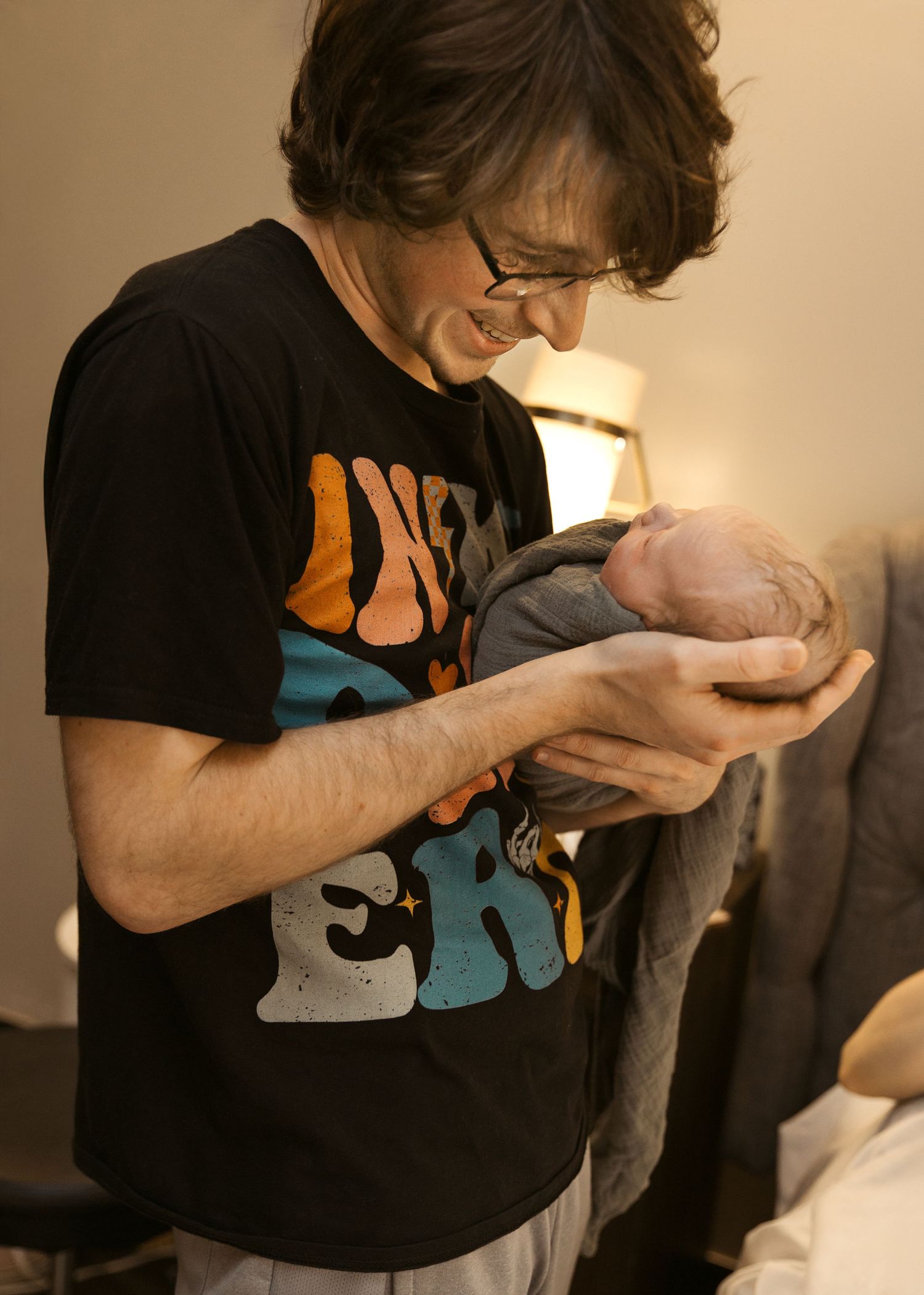 Birth Photography with dad in Bloomington, IL