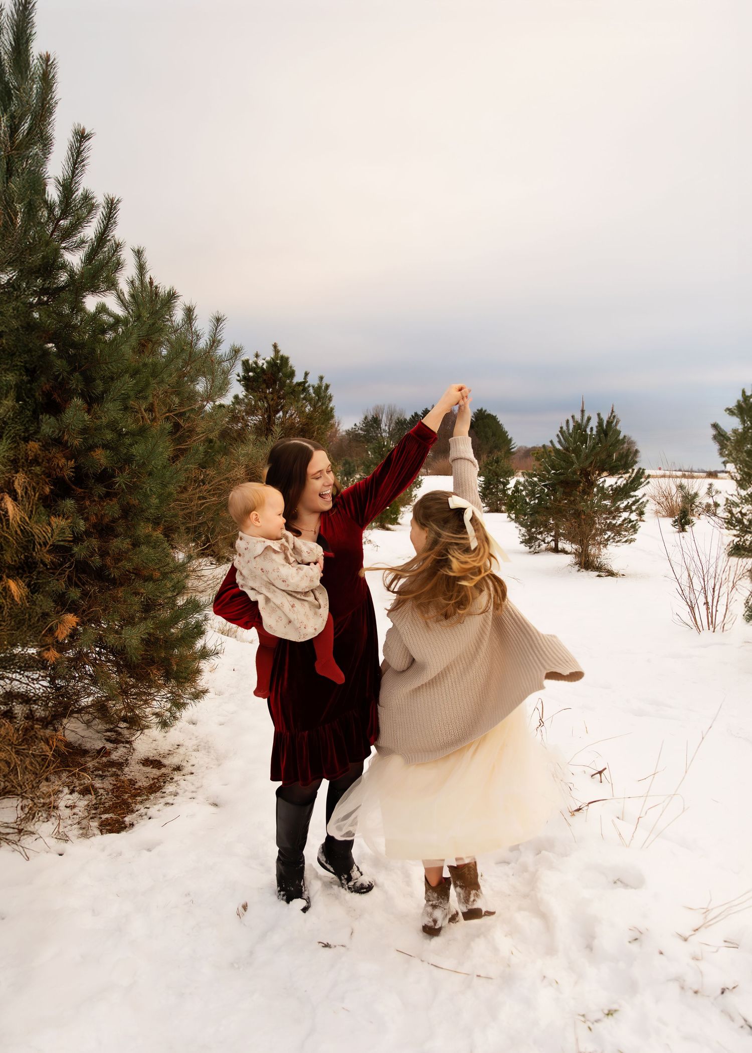 Winter family session at Christmas tree farm in central IL