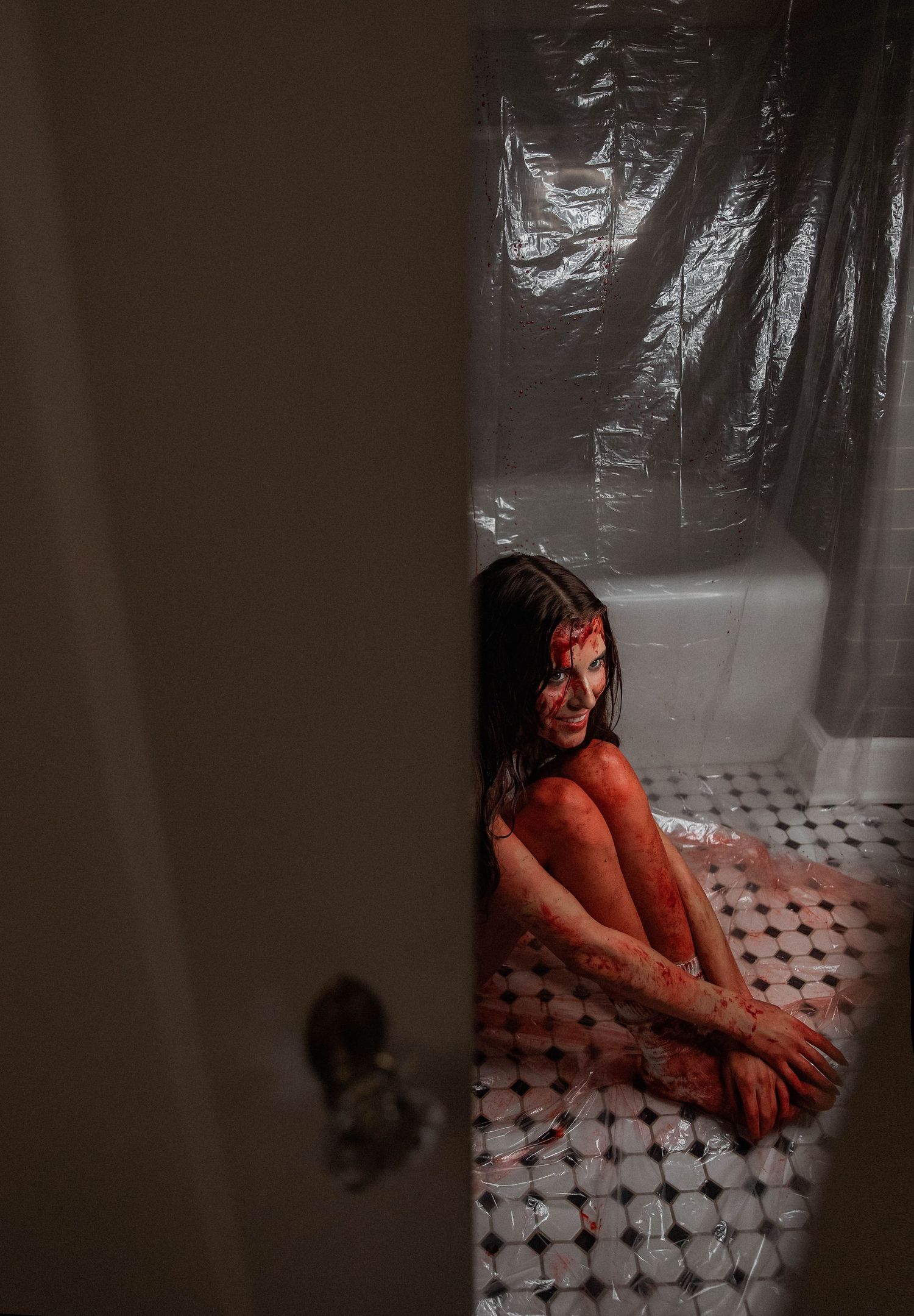 Bloody Halloween portrait inspired by American Psycho movie as a creative concept photoshoot in Peoria
