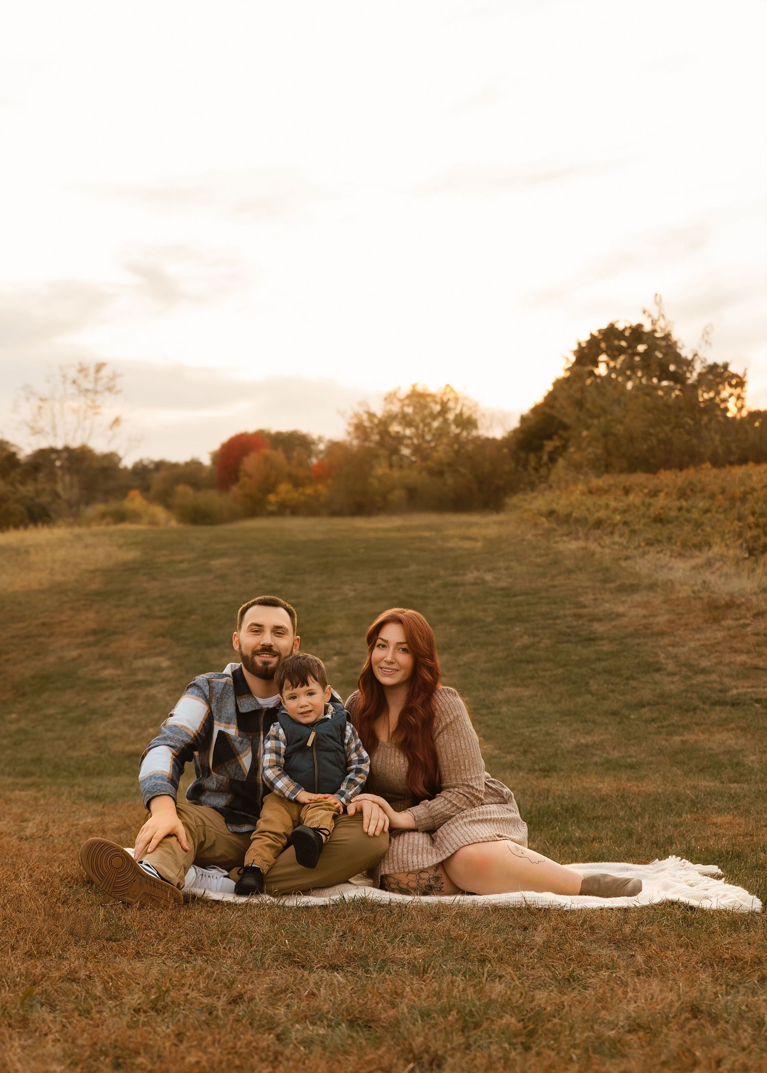 Family of three fall photography session at Donovan Park in Peoria IL