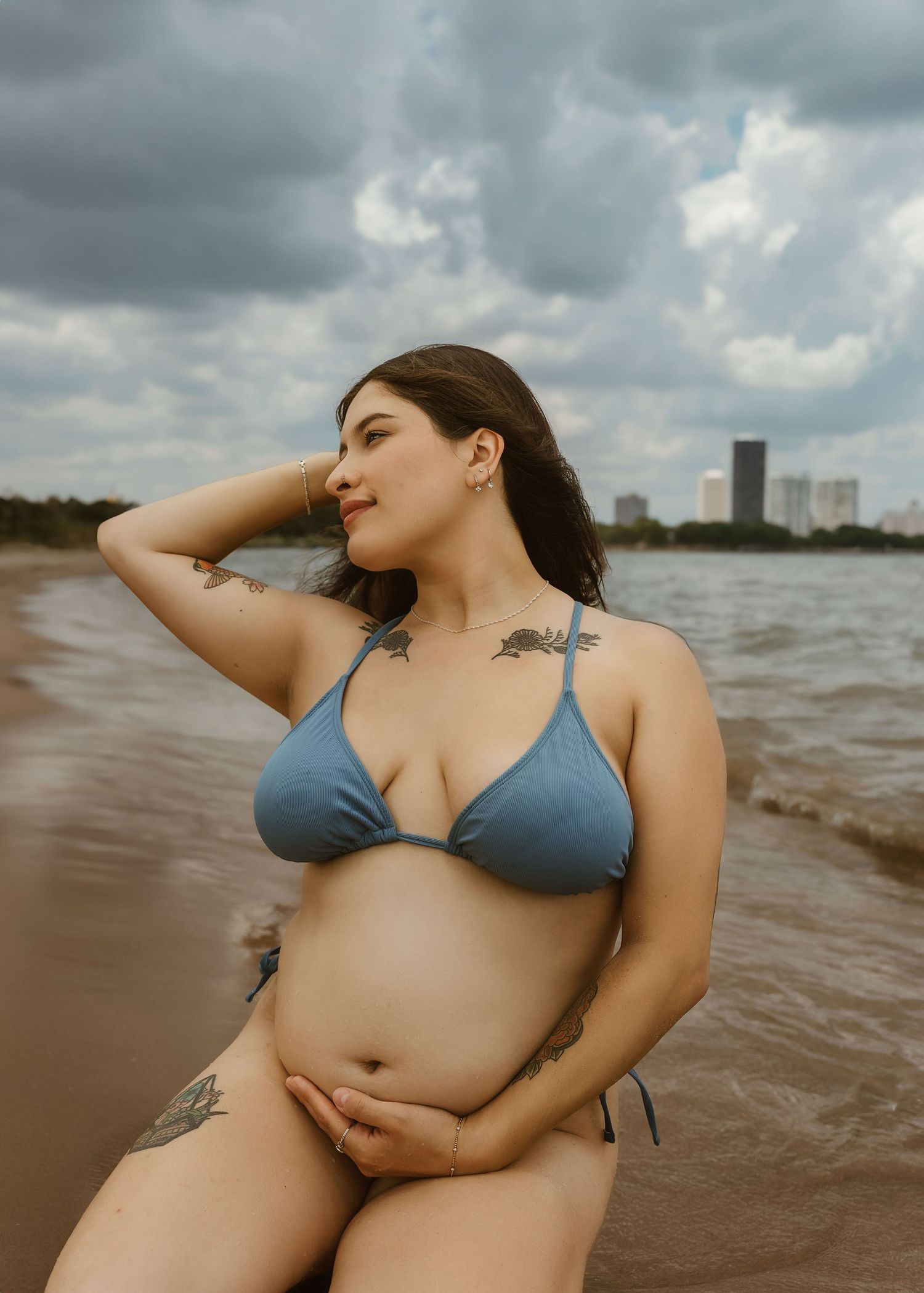 Beach maternity session at Montrose Beach in Chicago