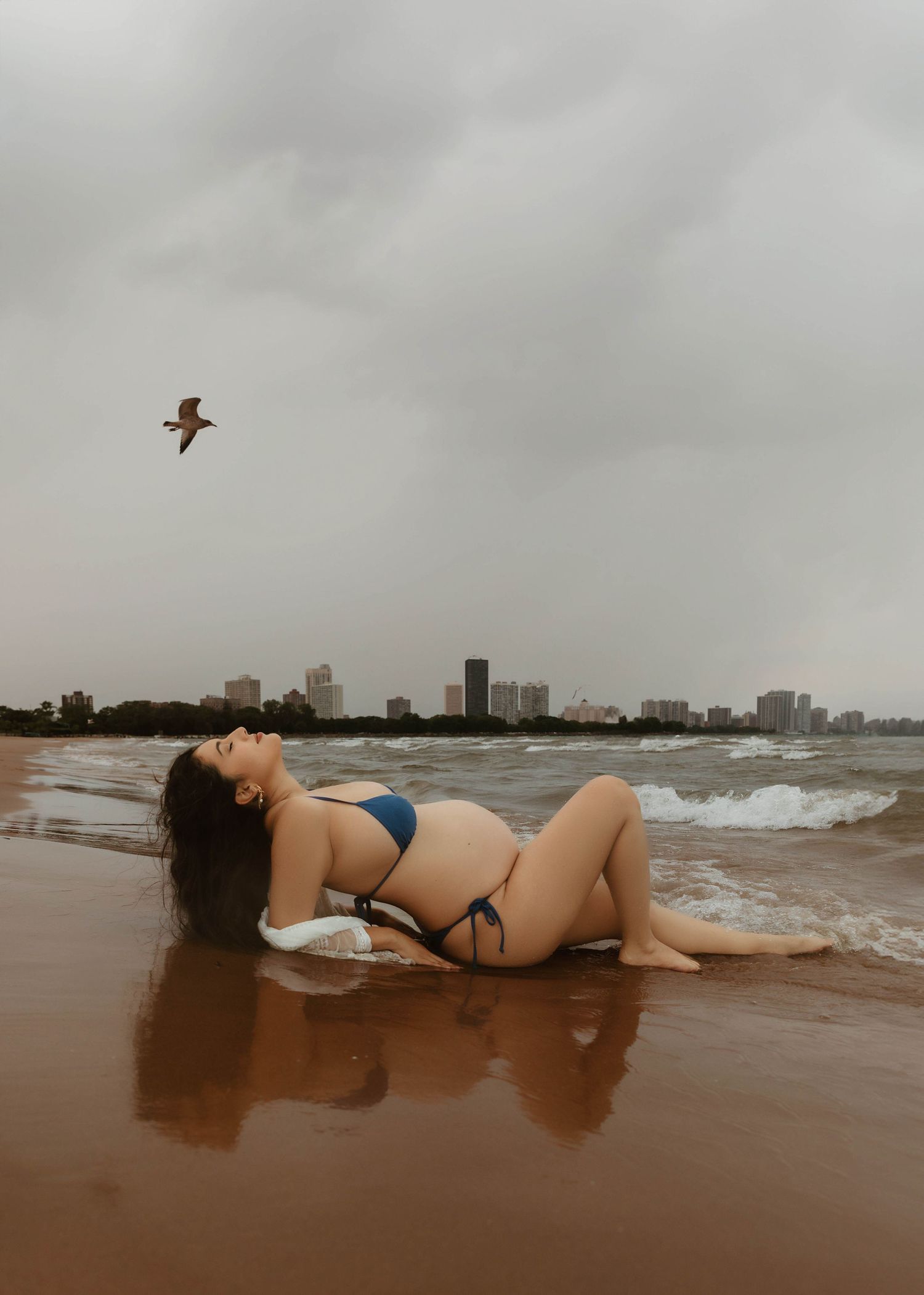 Beach maternity session at Montrose Beach in Chicago IL