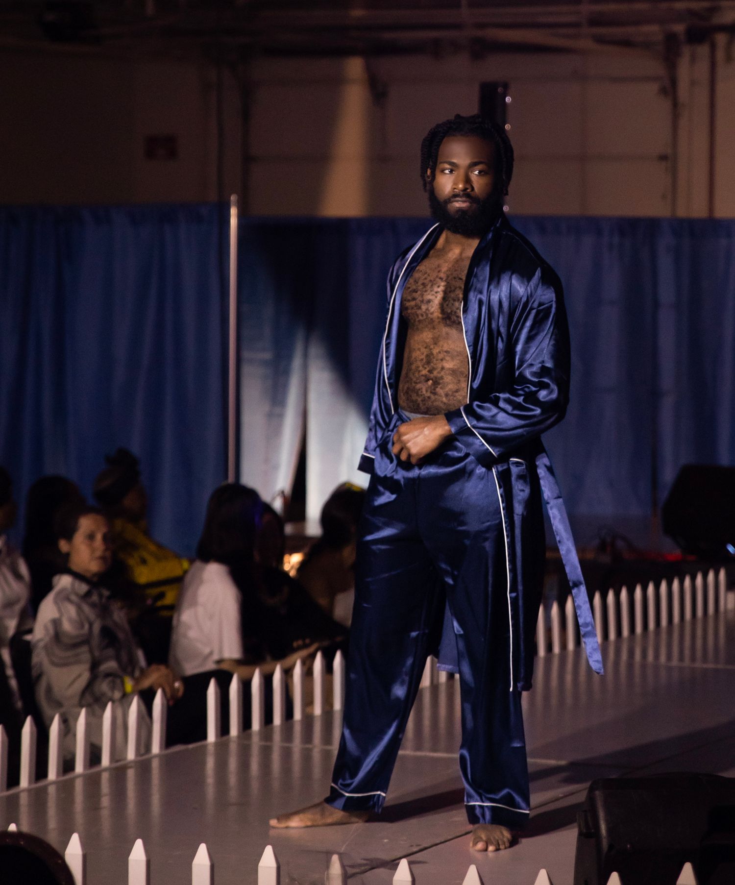 Male model fashion show photo for lingerie brand during Fashion Week in Peoria