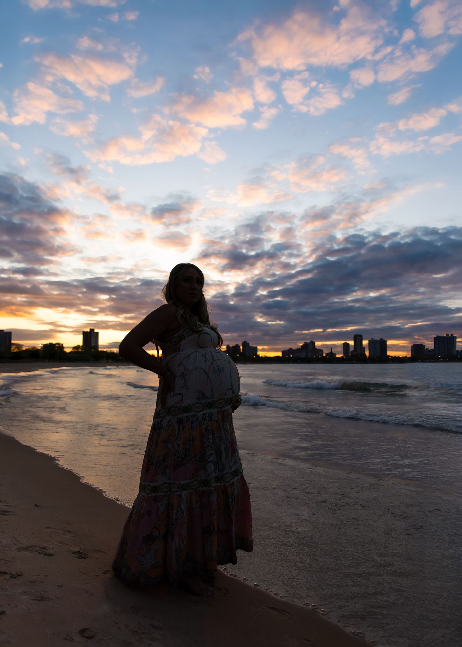 Beach maternity session at North Avenue Beach in Chicago