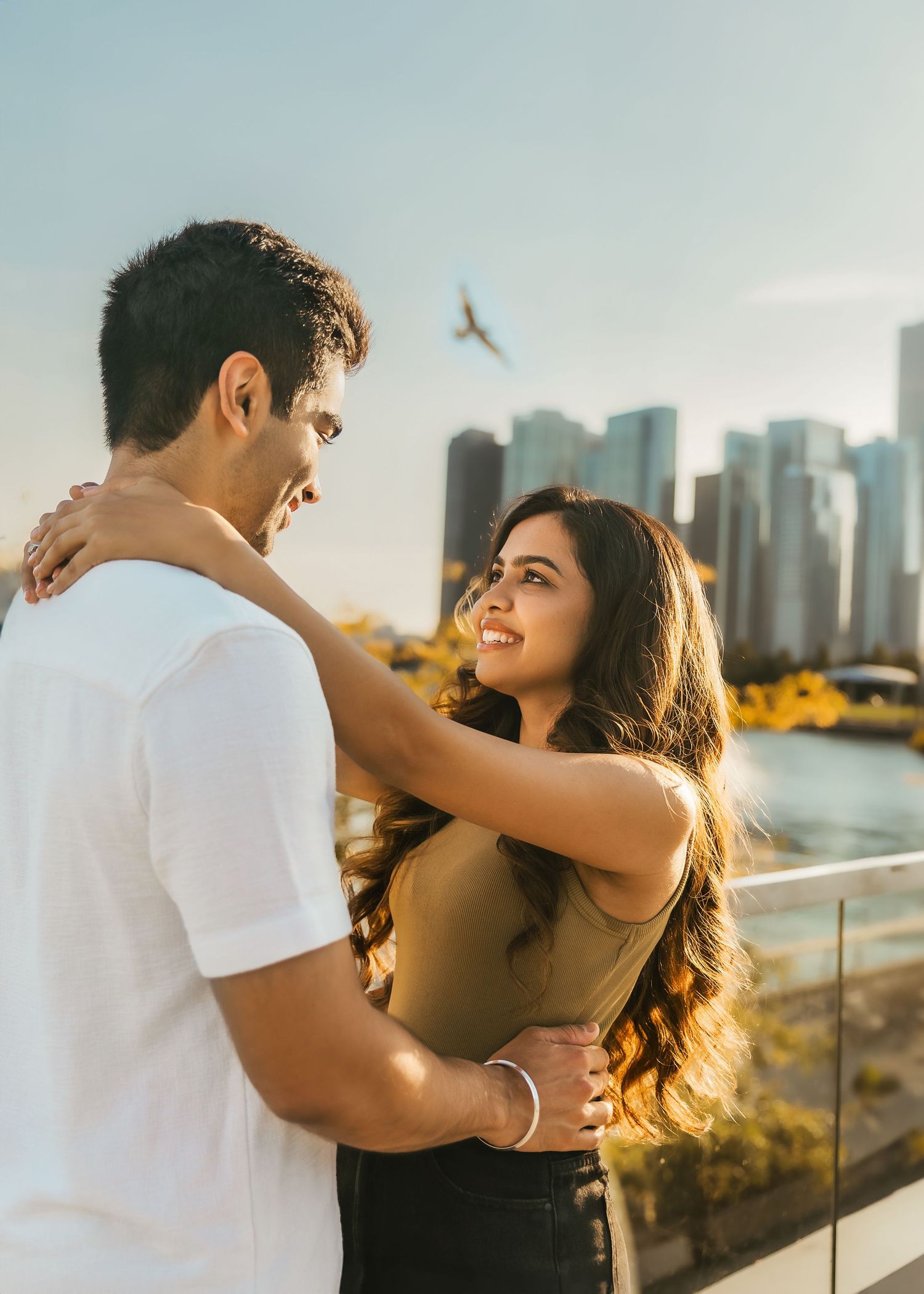 Couples photo on Navy Pier simple posing and classic styled imagry