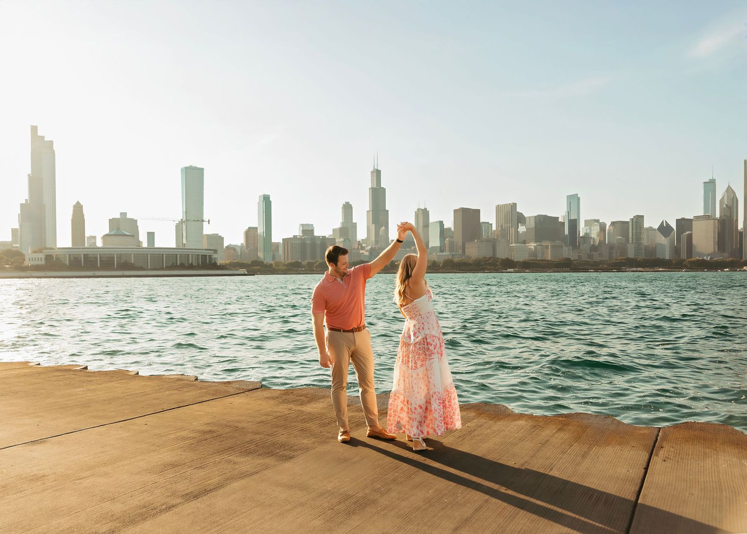 Couples engagement session at Northerly Island in Chicago