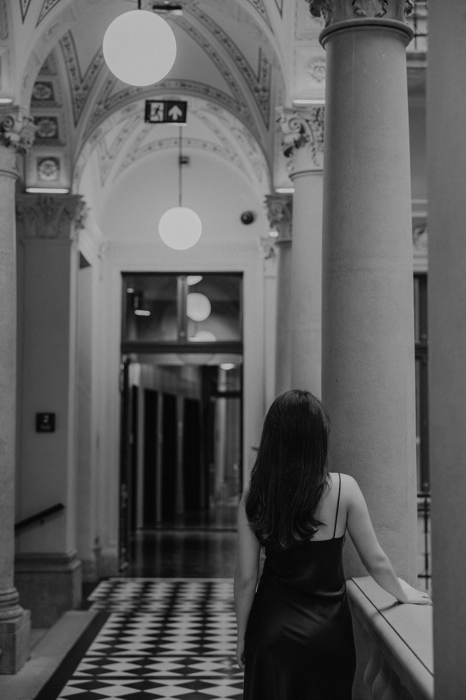 portrait of a girl's back in Hotel Oktogon in budapest