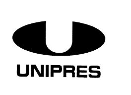 Unipres business logo in black and white.