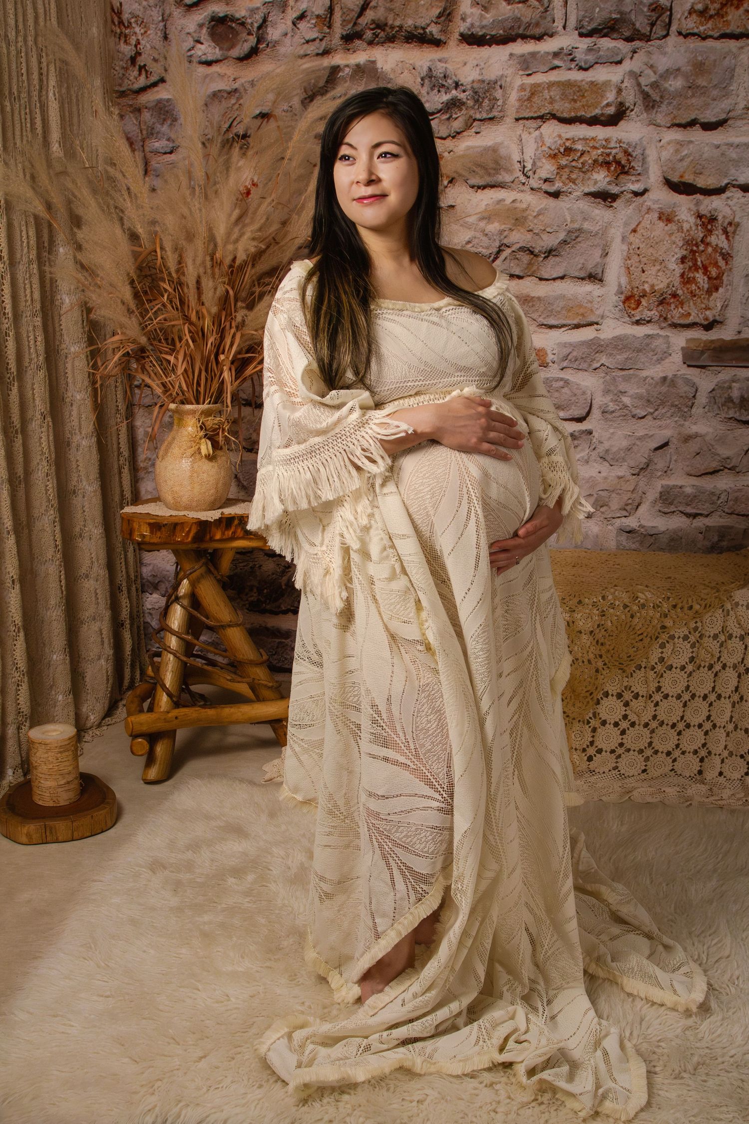 Maternity photo of Mom wearing handmade boho dress