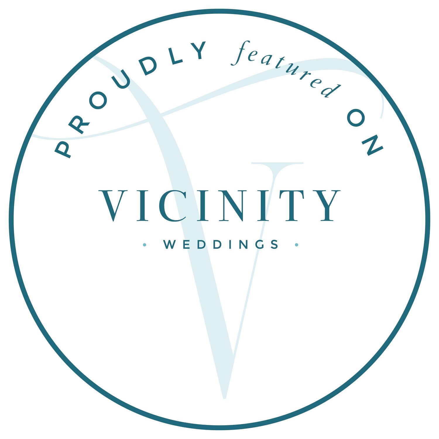 Blue and white circular logo design for Vicinity Weddings with elegant typography.