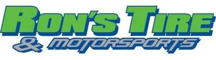 Ron's Tire & Motorsports logo featuring bold green and blue text on a white background.