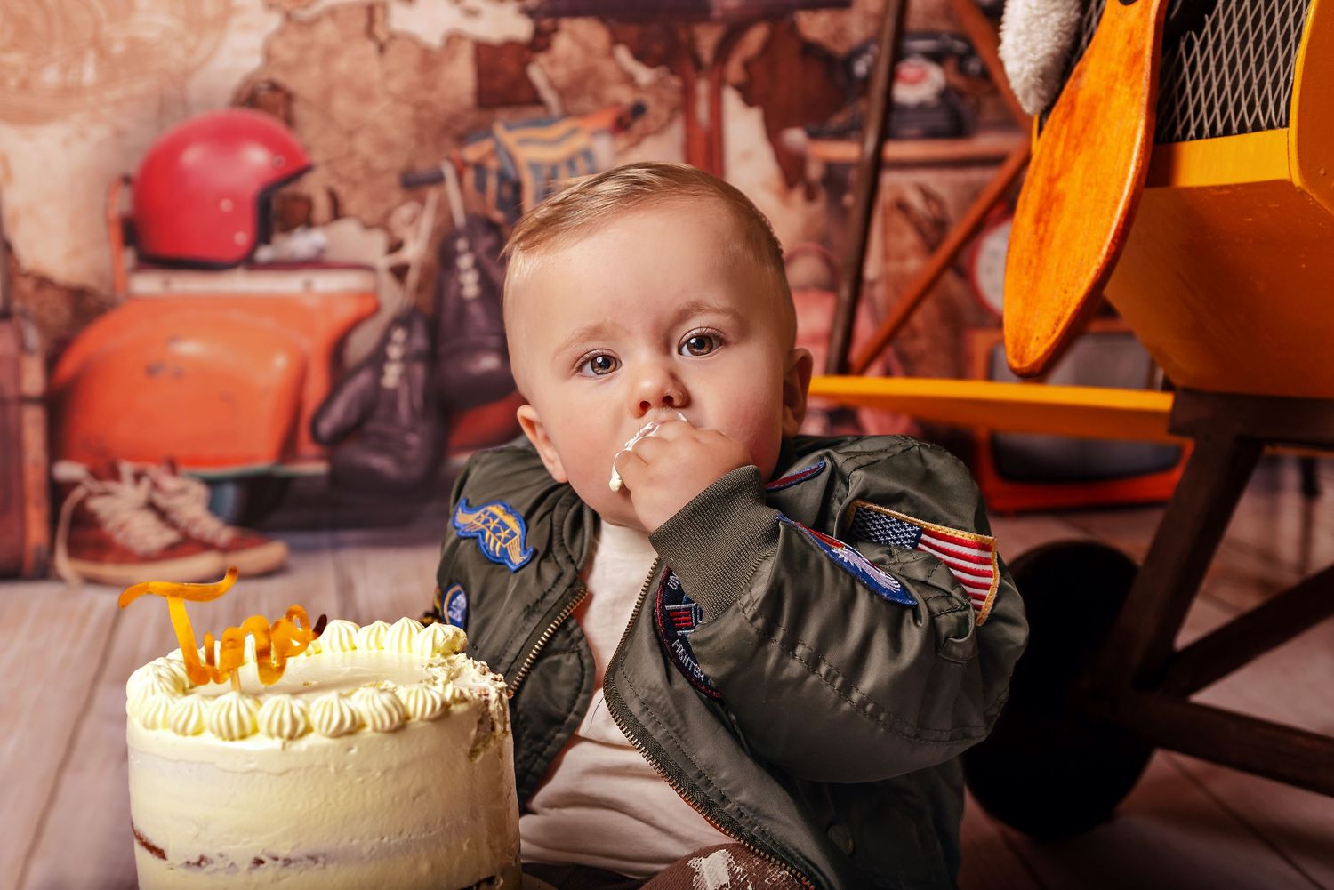 A group of children's birthday party photos showing cake, decorations and celebrations in warm lighting.