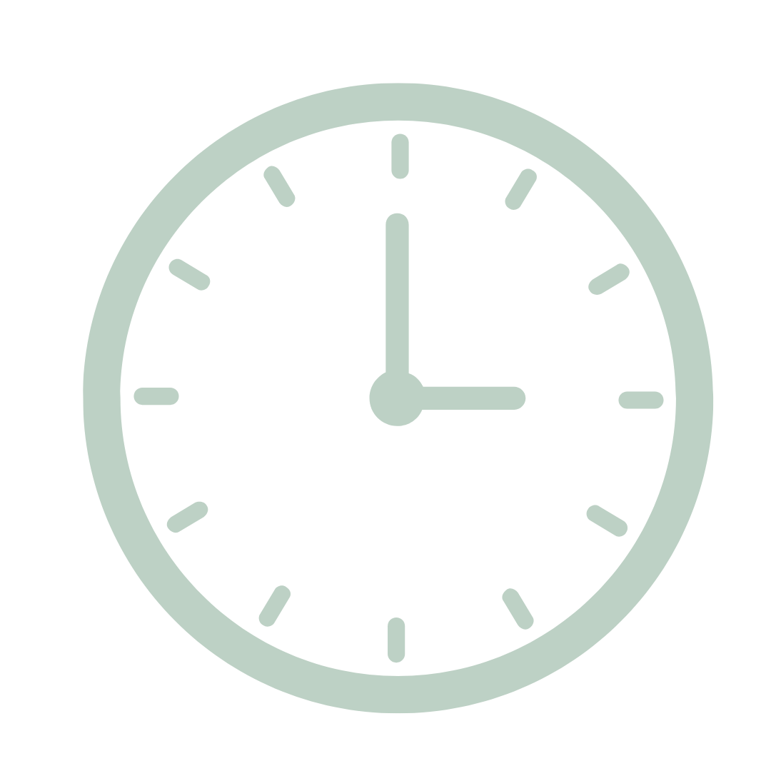 Minimalist clock icons arranged in a row with soft green outlines.