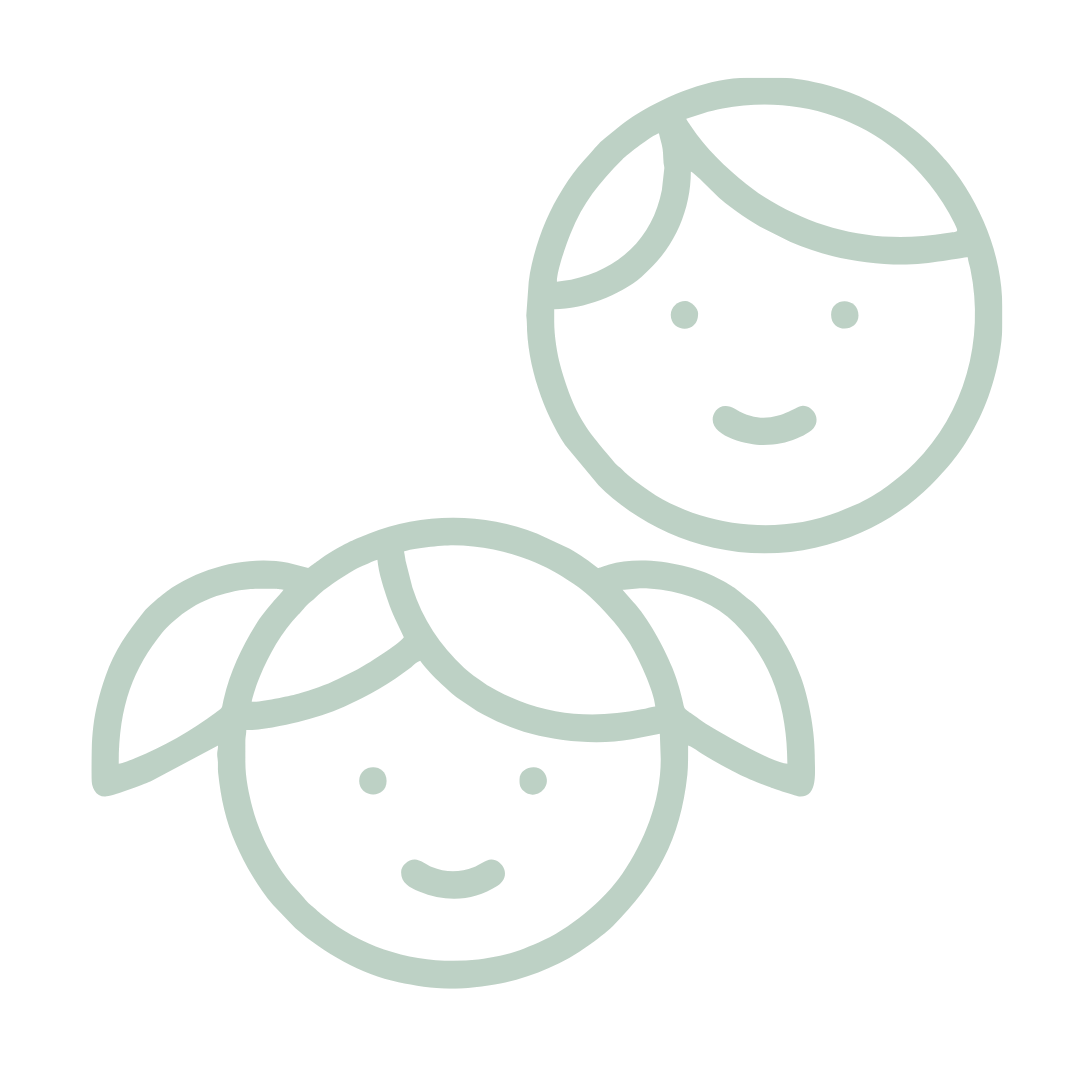 Simple line drawings of smiling faces in a soft mint green color.