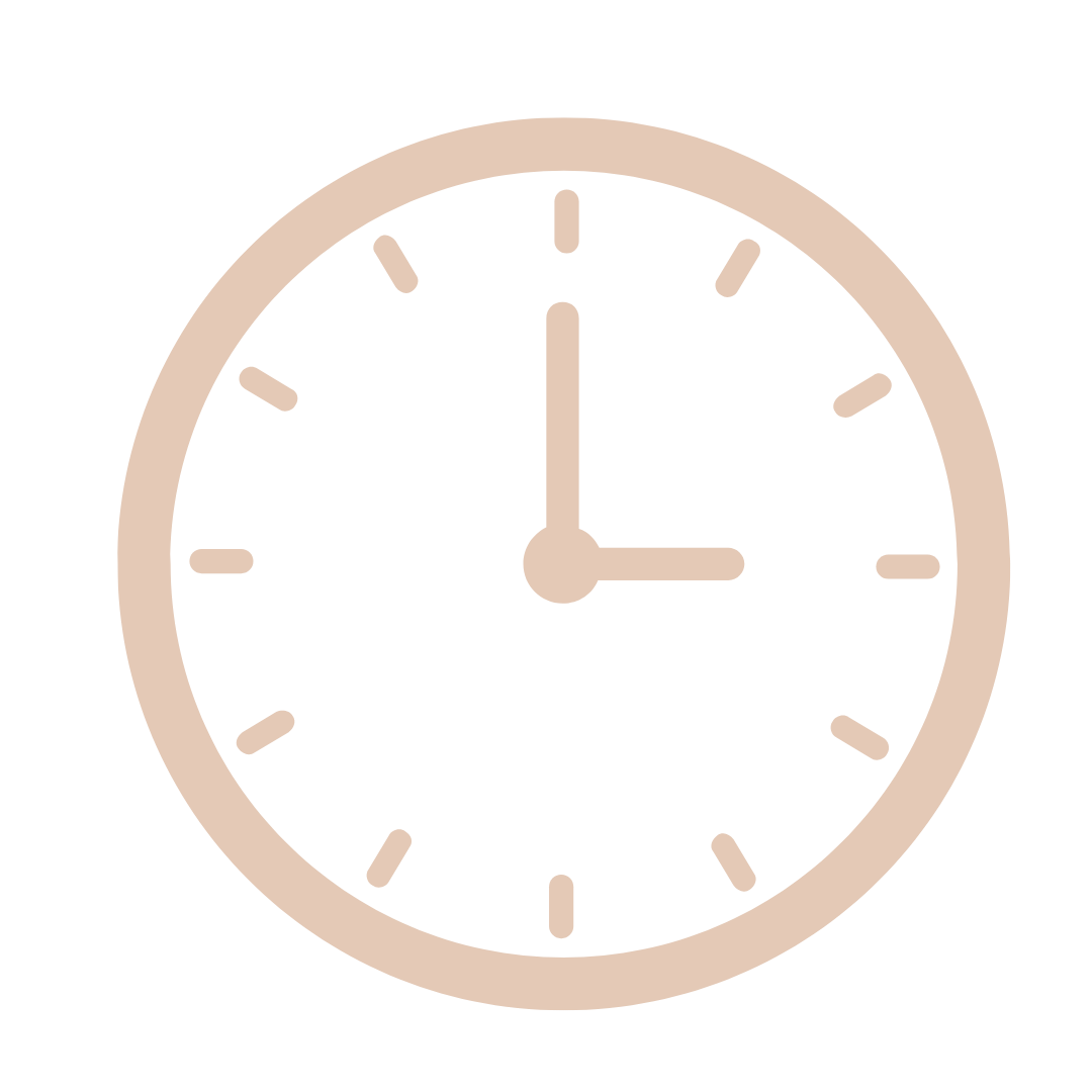 Set of simple clock icons arranged horizontally in light beige color.