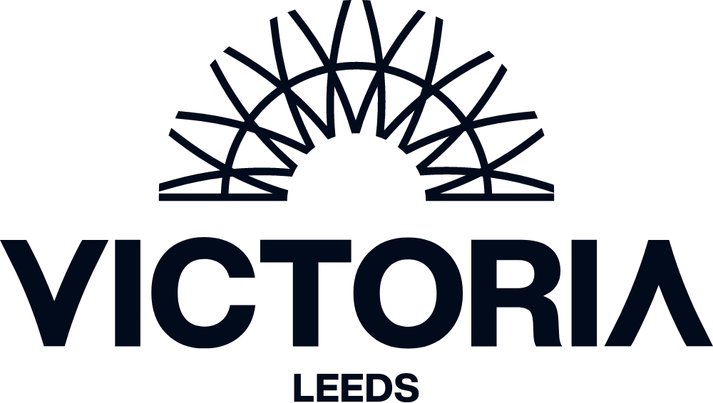 A series of black text logos for Victoria Leeds shopping center arranged in a horizontal row.