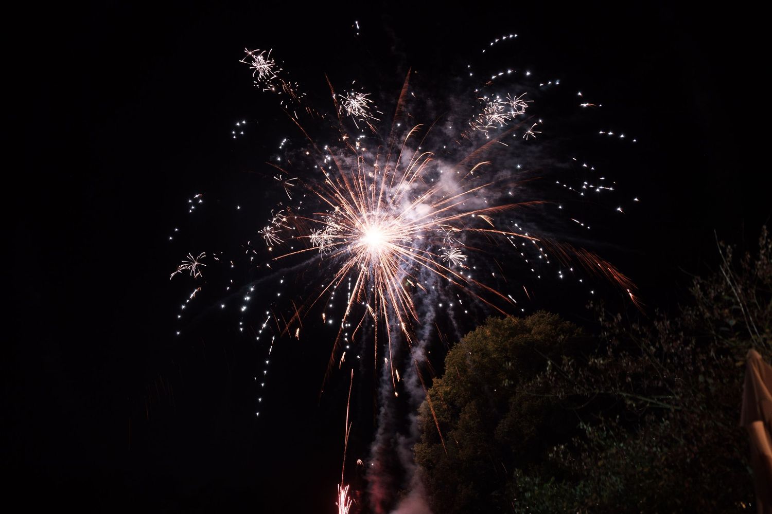 Colorful fireworks display illuminating the night sky with bright sparks.