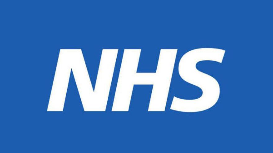 The National Health Service (NHS) logo in white text on a bright blue background.