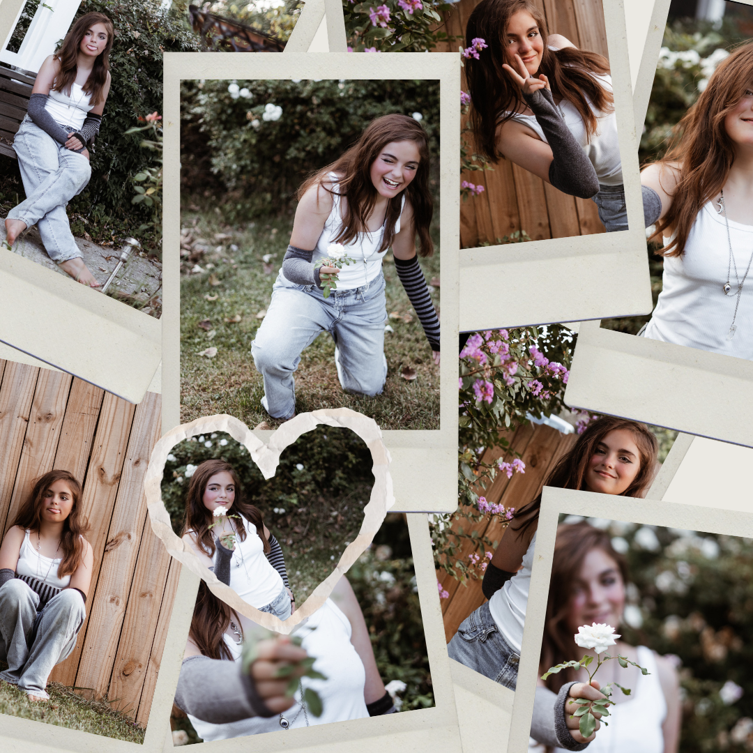 Outdoor photoshoot featuring casual denim and white outfits against a wooden fence backdrop in natural lighting.